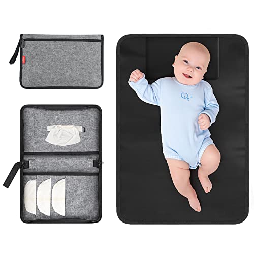 ALLONWAY Portable Baby Changing Pad - Travel Diaper Changing Mat with Pockets & Head Pillow for Newborns & Toddlers | Ideal for On-the-Go Parents, Airplane Travel, and Outdoor Activities