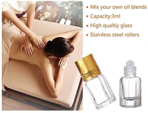 PHARCOS 3ml Mini Glass Roll On Bottles with Golden Cap - Refillable Perfume, Essential Oil, Lip Balm & Medicine Containers - Set of 6 for DIY Beauty, Travel & Aromatherapy