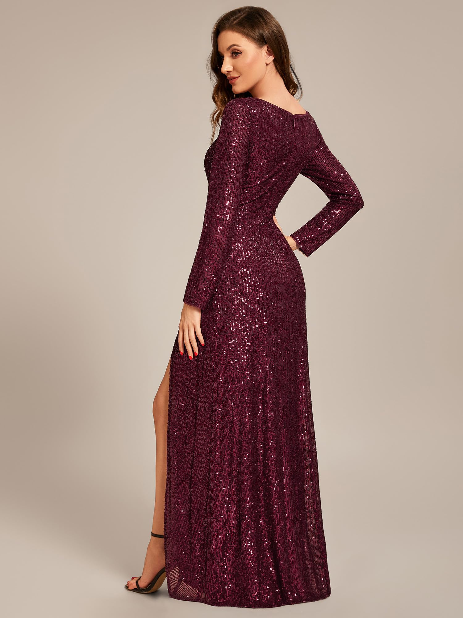 Ever-Pretty Women's Sexy Winter Sequin Long Sleeve A-Line High-Low Maxi Evening Dress 50146 - Perfect for Holiday Parties, Christmas Events & Formal Occasions