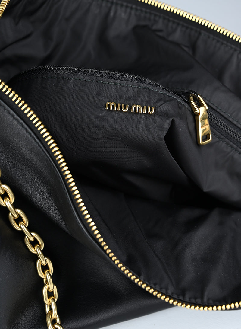 Miu Miu Black Soft Leather Maxi Bag for Women - Luxury Large Shoulder Tote Handbag Perfect for Work, Travel & Everyday Use