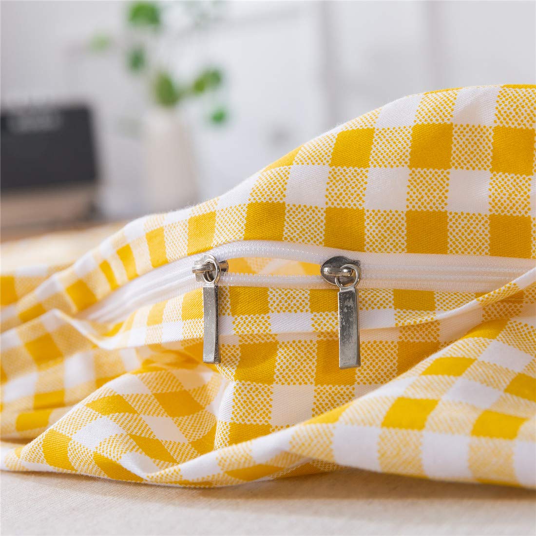 FADFAY Yellow Plaid Duvet Cover Set Queen Size 100% Cotton Ultra Soft Reversible Gingham Checkered Bedding with Zipper Closure - 3 Piece Set (1 Duvet Cover + 2 Pillowcases) for Cozy Bedroom Decor & Farmhouse Style Home