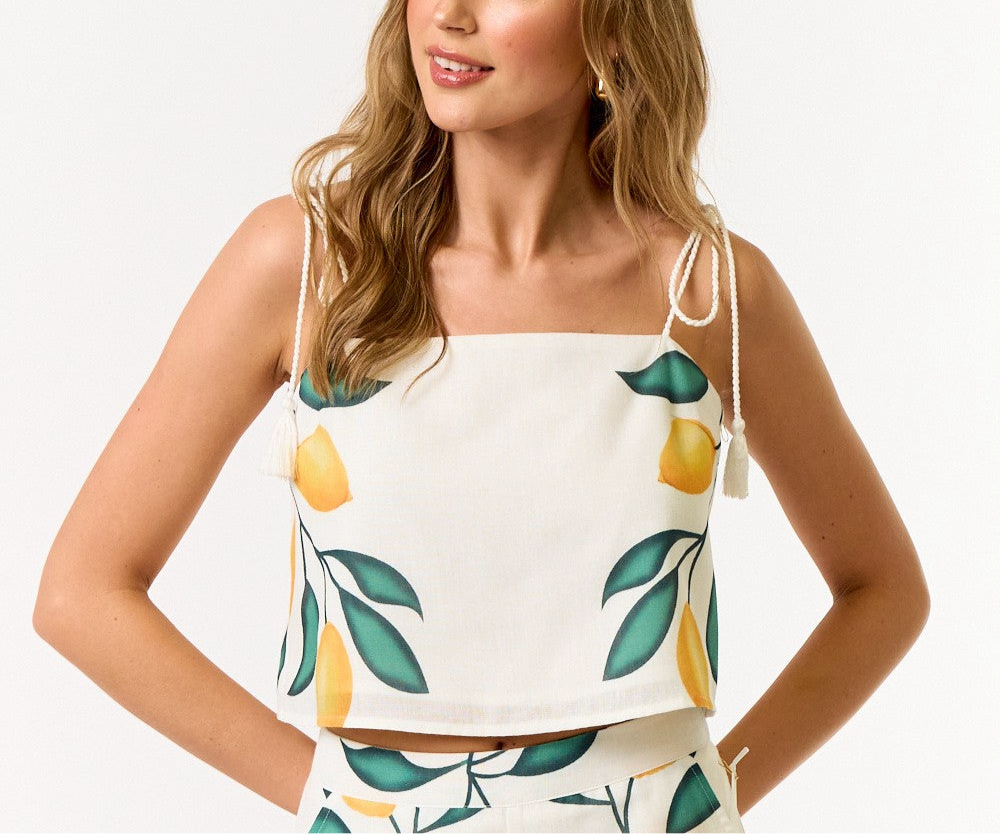 Lemon Print Summer Outfit Set for Women - Short Sleeve Top & High Waist Shorts - Casual Beachwear, Vacation, Picnic, and Summer Fashion