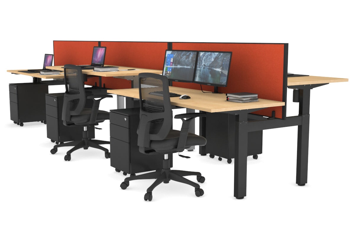 Adjustable 6-Person H Bench Workstation - Black Frame [1200L x 700W] - Perfect for Office, Coworking Spaces & Home Offices