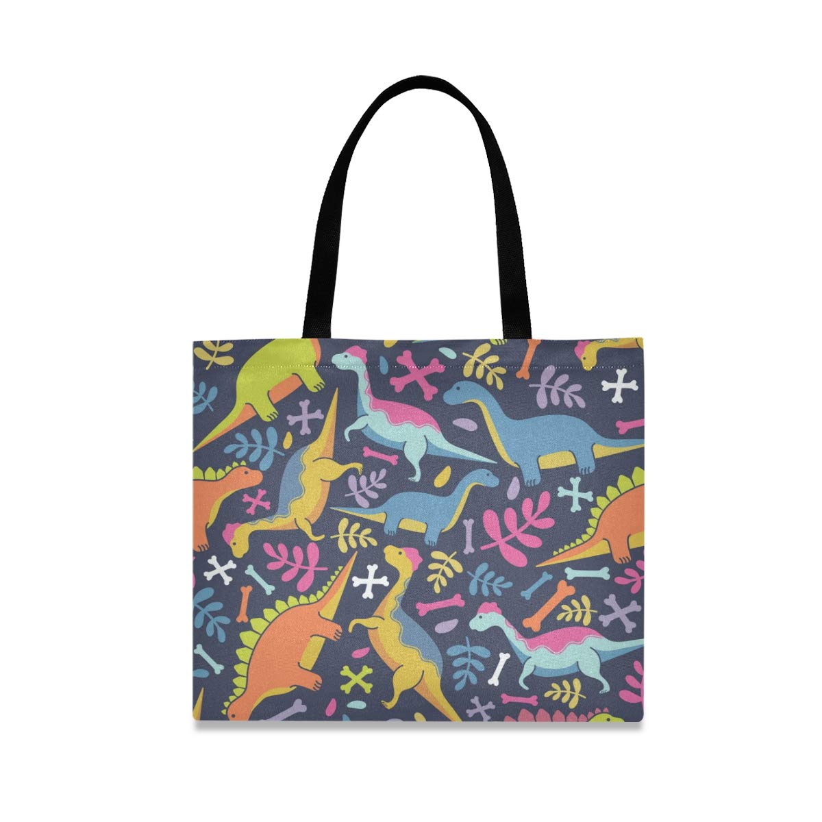 Durable Canvas Tote Bag for Women - Colorful Dinosaur Print Reusable Grocery Bag - Large Capacity Shopping Tote for Work, Beach & Everyday Use