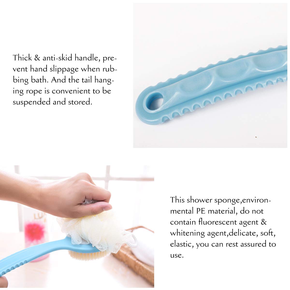 GREEVA 2 in 1 Bath & Body Brush with Soft Loofah & Bristles - Long Handle Back Scrubber for Shower or Dry Brushing - Exfoliating Brush for Women & Men - Perfect for Face, Body & Spa Care - Ideal for Deep Cleansing & Skin Exfoliation in Daily Shower Routine