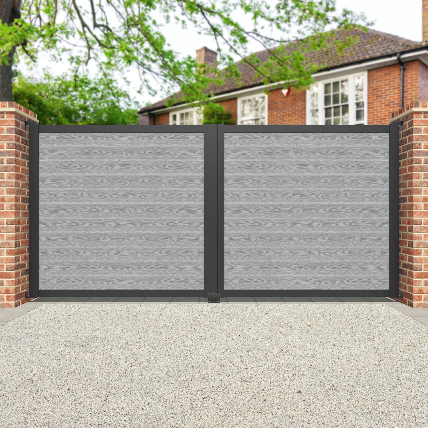 Classic Light Grey Straight Top Driveway Gate - Durable Metal Driveway Entrance Gate for Home Security & Privacy | Perfect for Residential Properties, Farmhouses & Estate Entrances