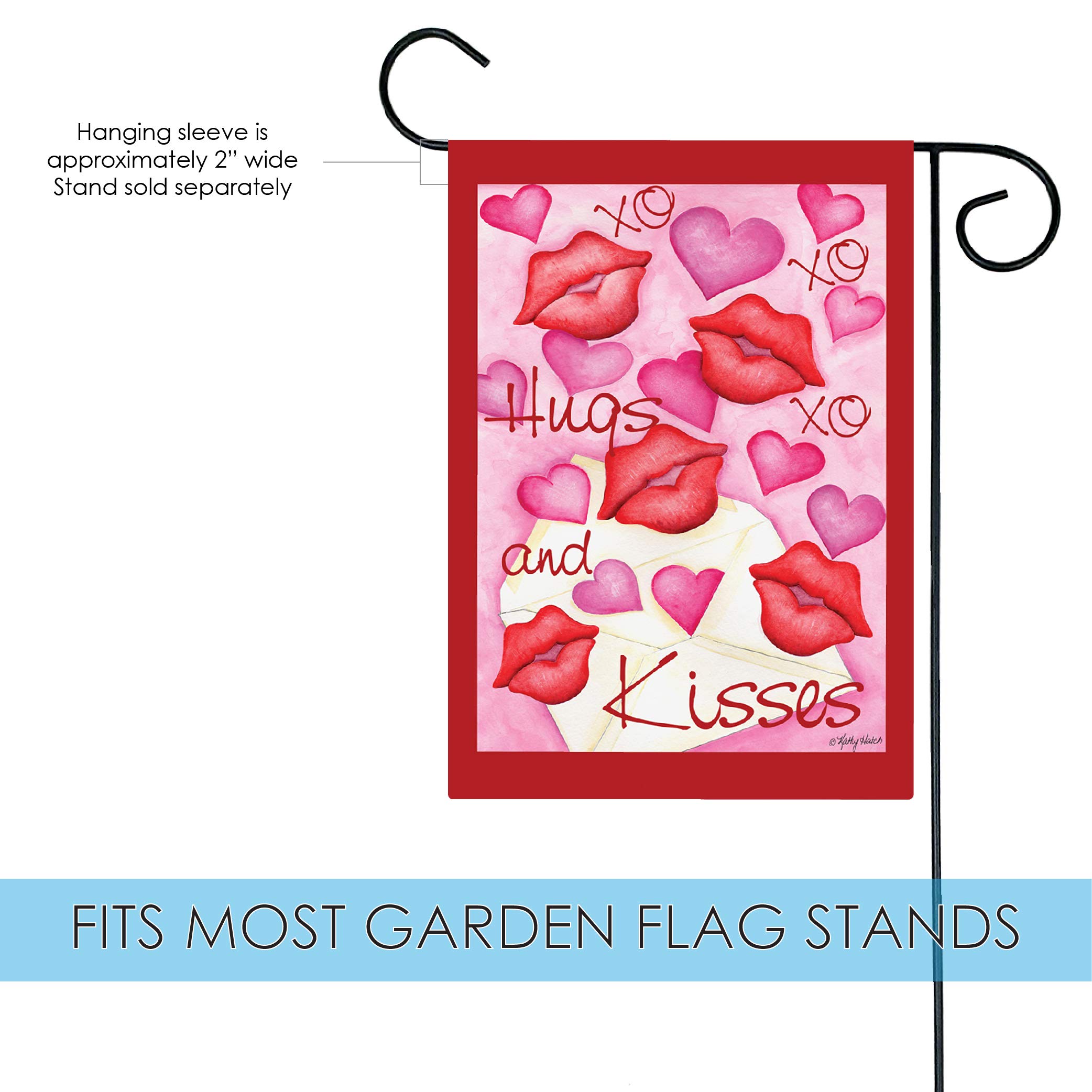 Toland Home Garden 119998 Hugs And Kisses Valentine Flag - 12x18 Inch Double Sided Outdoor Garden Flag for Valentines Day Decor, Yard & House Decoration - Perfect for Front Porch, Lawn, and Seasonal Holiday Displays