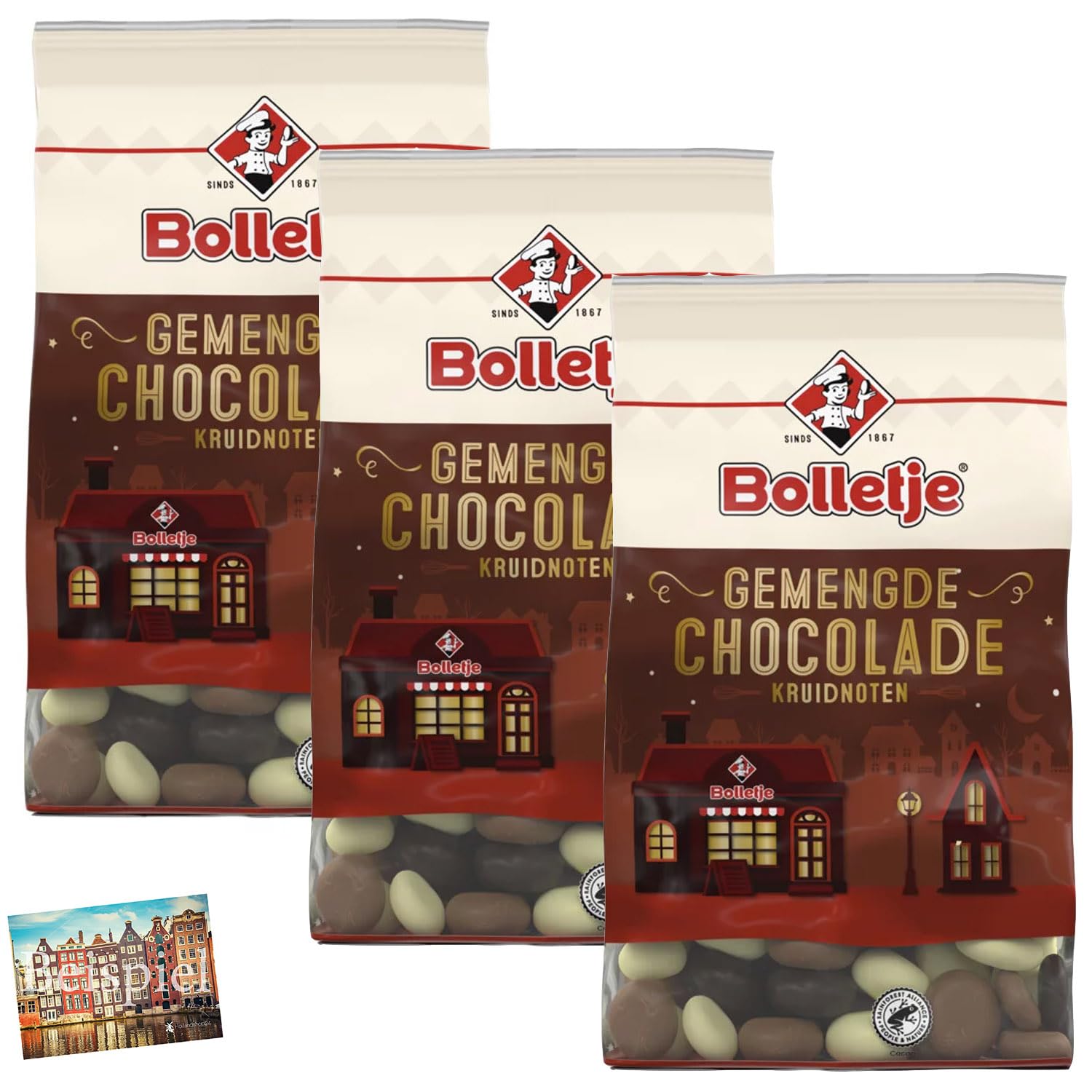 Dutch Speculatius Cookies Set - 3 Chocolate Coated Bolletje Cruid Notes, 250g | Perfect for Christmas Gifts & Holiday Treats