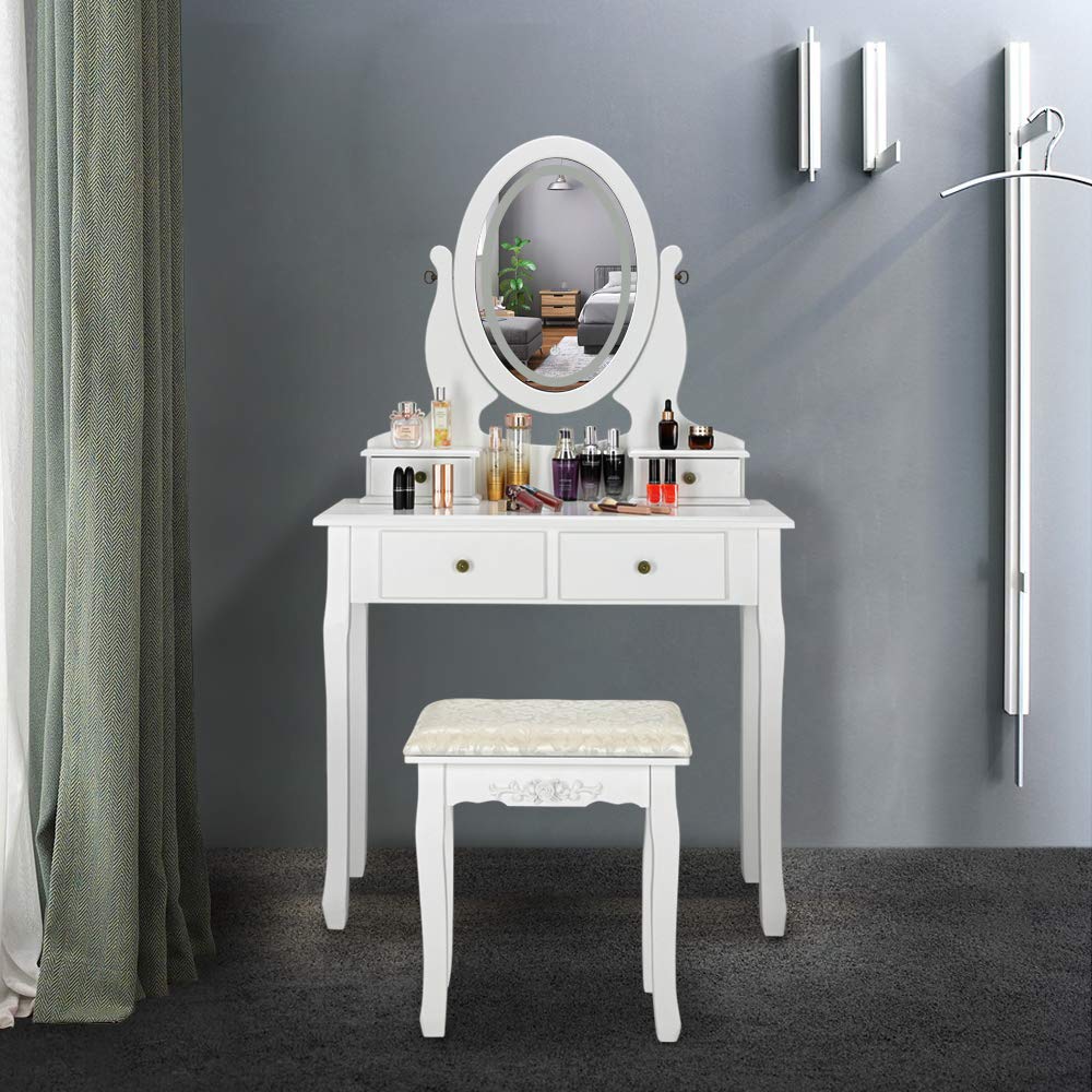 Bonnlo White Lighted Vanity Set with Mirror, Drawers & Cushioned Stool - Makeup Dressing Table for Teen Girls & Women | Perfect for Bedroom, Bathroom & Beauty Salon Decor