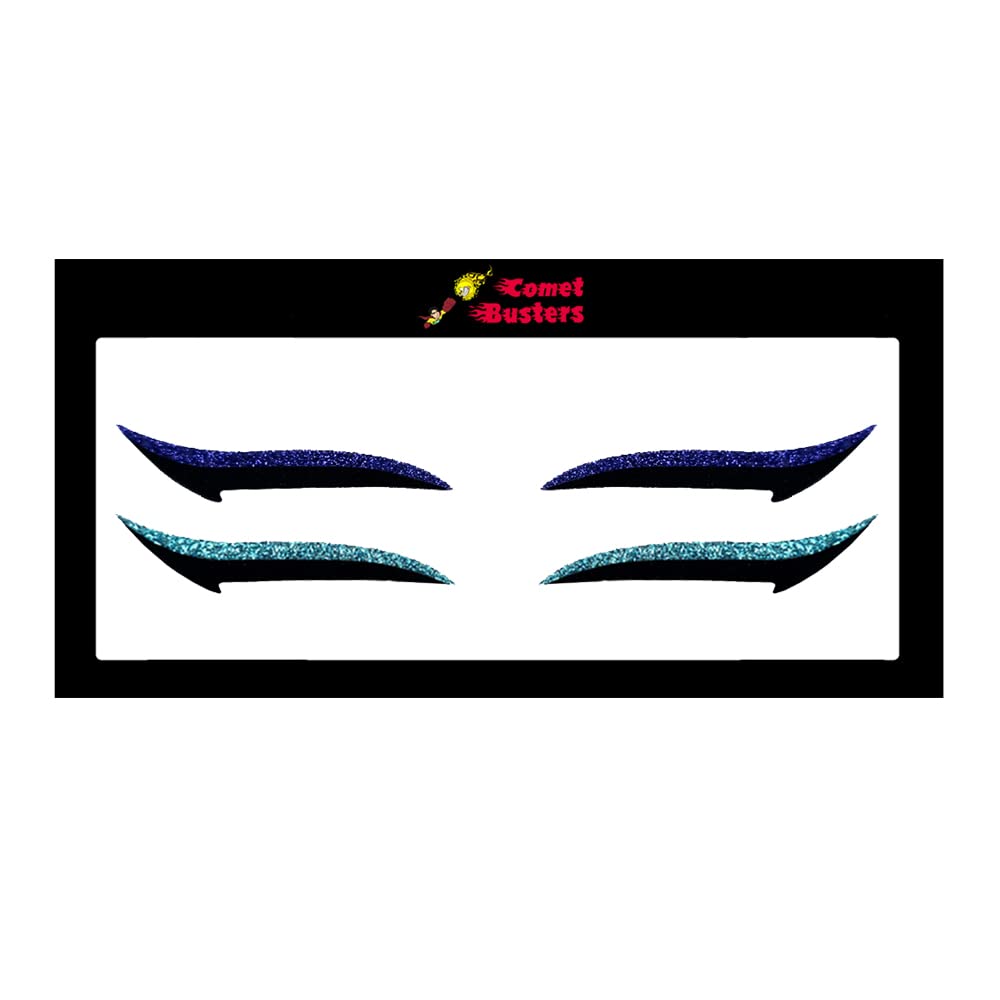 Comet Busters Glitter Turquoise & Royal Blue Eyeliner Stickers (EYE047) - Waterproof Self-Adhesive Eye Makeup Decals for Parties, Halloween & Cosplay