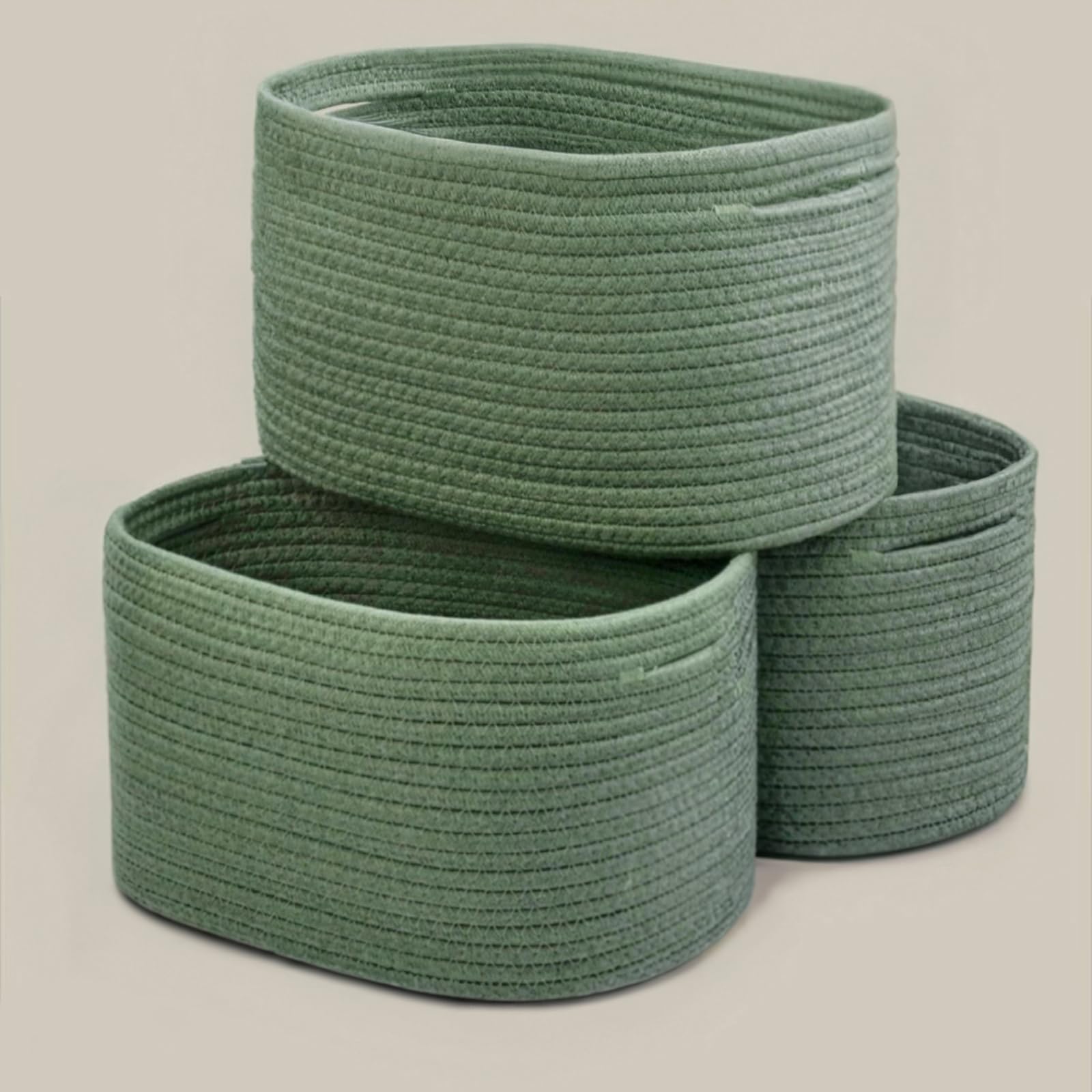 Eco-Friendly Woven Storage Baskets Set of 3 - Cotton Rope Organizer Bins for Cube Shelf, Closet & Toy Storage | Durable, Skin-Friendly Home Decor | Perfect for Nursery, Bathroom & Living Room Organization