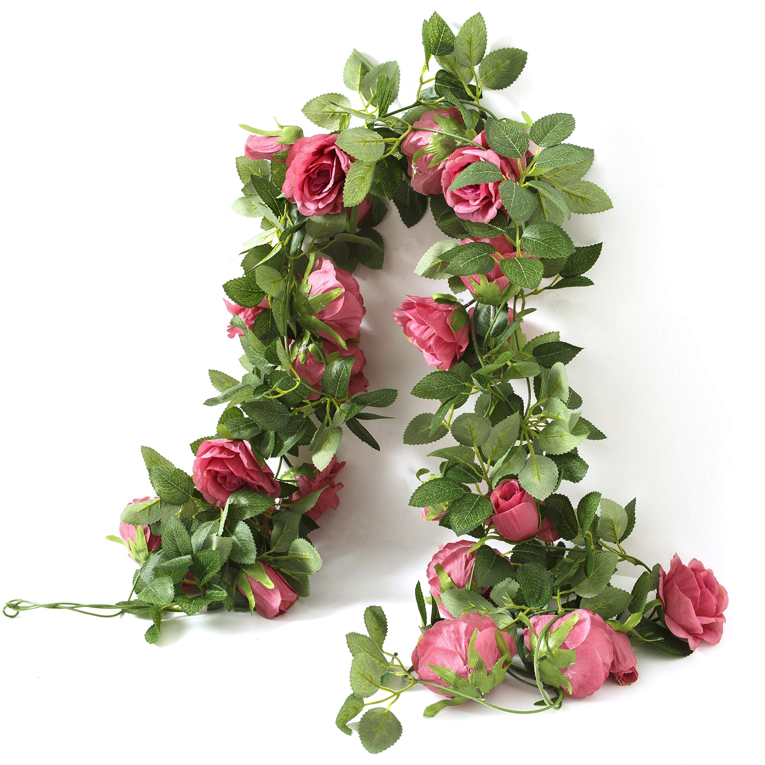 Huata 3PCS 6.56Ft Artificial Rose Flower Silk Vine - Hanging Wedding Decor Garlands for Home, Outdoor & Indoor Decoration (Rose Red) | Perfect for Wedding Arches, Party Backdrops, Garden Fences & Wall Decor