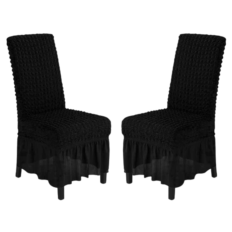 2-Pack Stretch Washable Dining Chair Slipcovers - Parsons Chair Covers with Skirt, Removable Seat Protector for Kitchen, Restaurant, Party & Wedding Decor (Black) | Perfect for Home, Hotel & Event Decorations