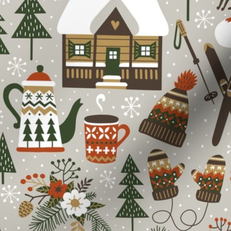 Premium Spoonflower Minky Fabric - Soft Light Gray Deer & Fox Woodland Winter Snow Christmas Print by The Yard - Perfect for Sewing Baby Blankets, Quilt Backing, Plush Toys & Holiday Decorations