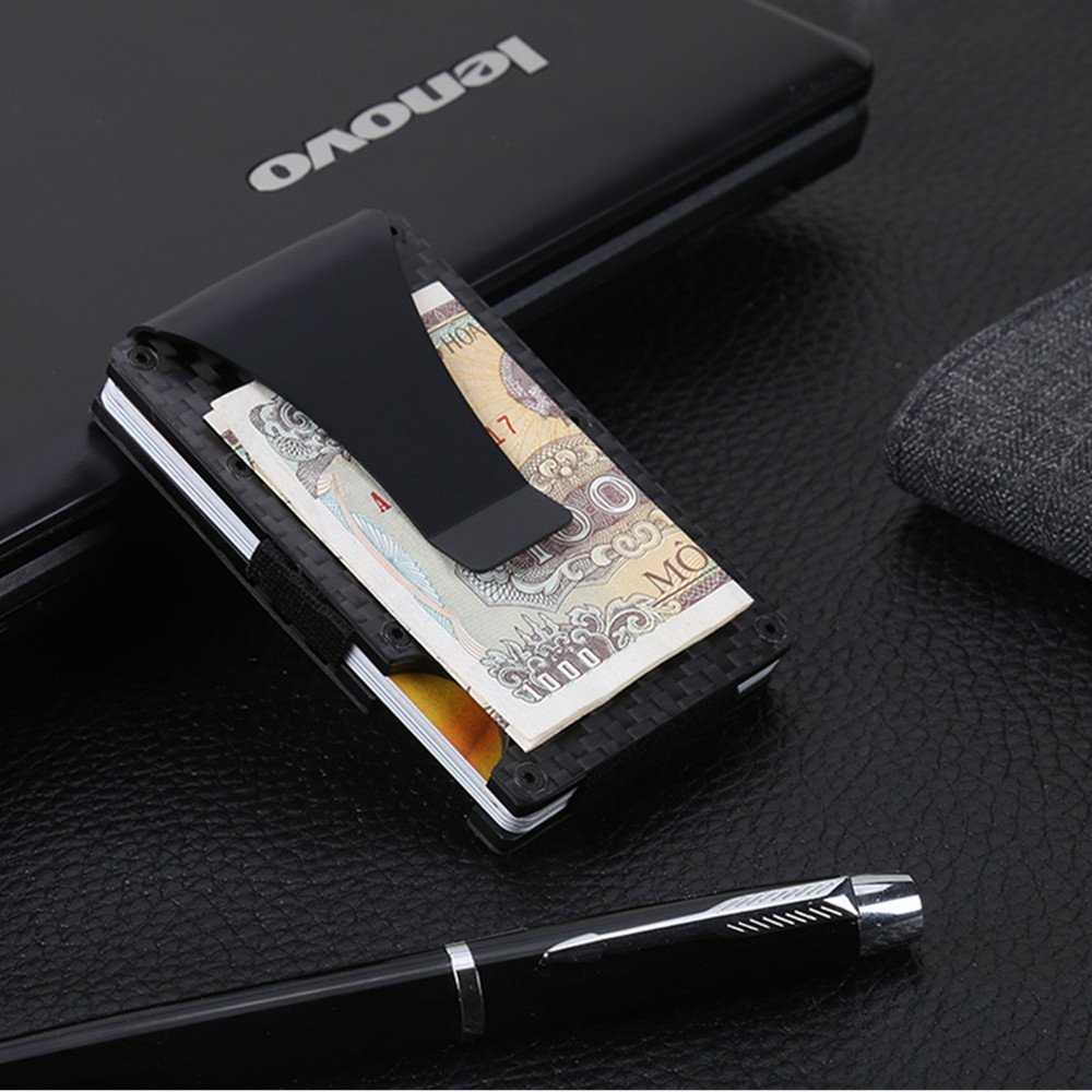 Premium Carbon Fiber Credit Card Holder - Slim Minimalist RFID Blocking Front Pocket Wallet with Money Clip for Men | Ideal for Business Cards, Cash & Everyday Carry