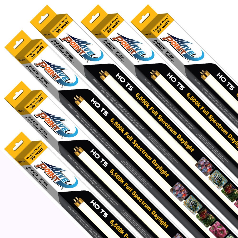 Wave Point 6-Pack Tropical Wave HO T-5 39-Watt Universal Aquarium Lamp - High Output Lighting for Saltwater & Freshwater Fish Tanks, Coral Reef & Planted Aquariums