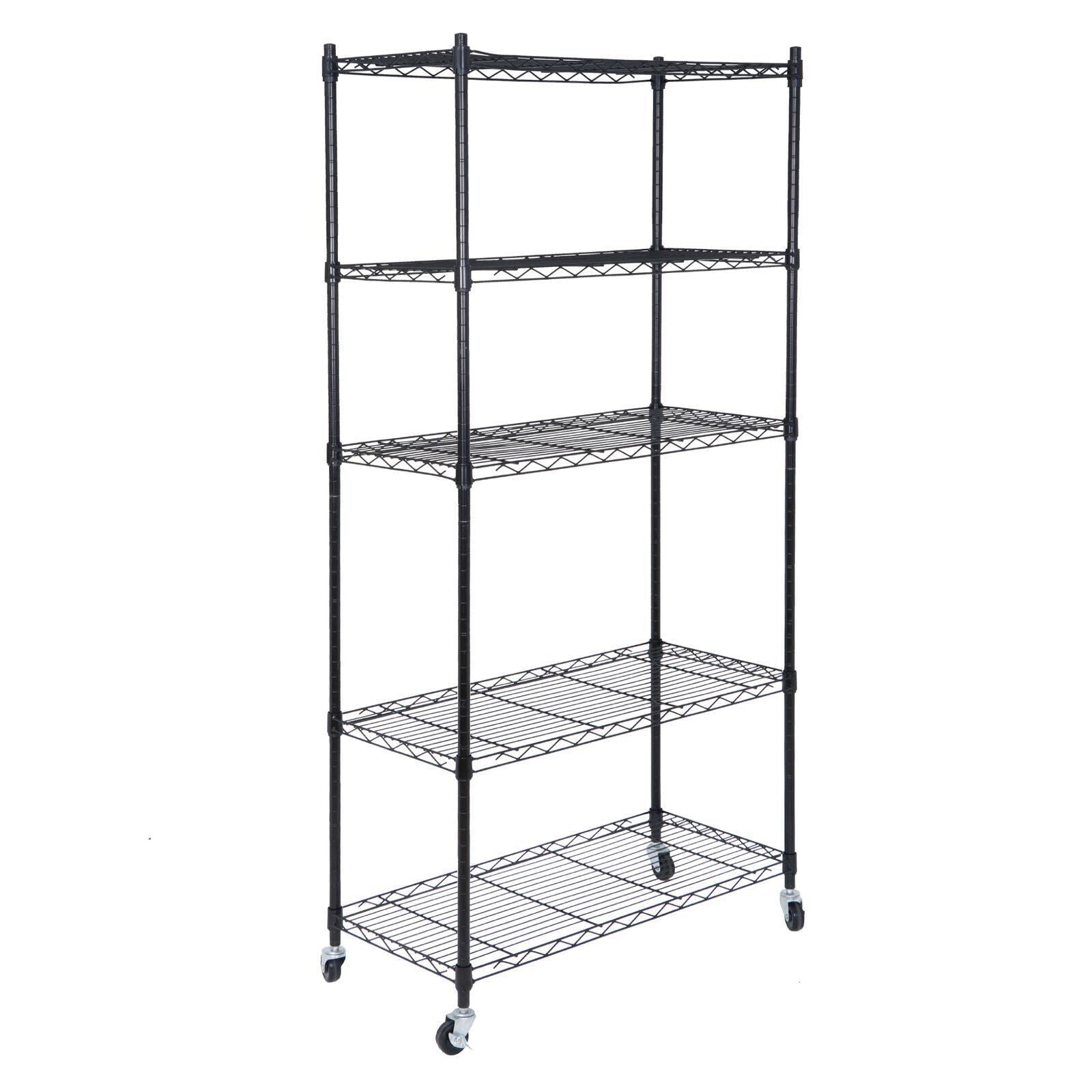 VeahUS 5-Tier Adjustable Wire Storage Shelf with Wheels - Heavy Duty Metal Organizer Rack for Kitchen, Office, Closet, Pantry & Garage Storage - Space Saving Solution for Books, Toys, Supplies & Home Organization