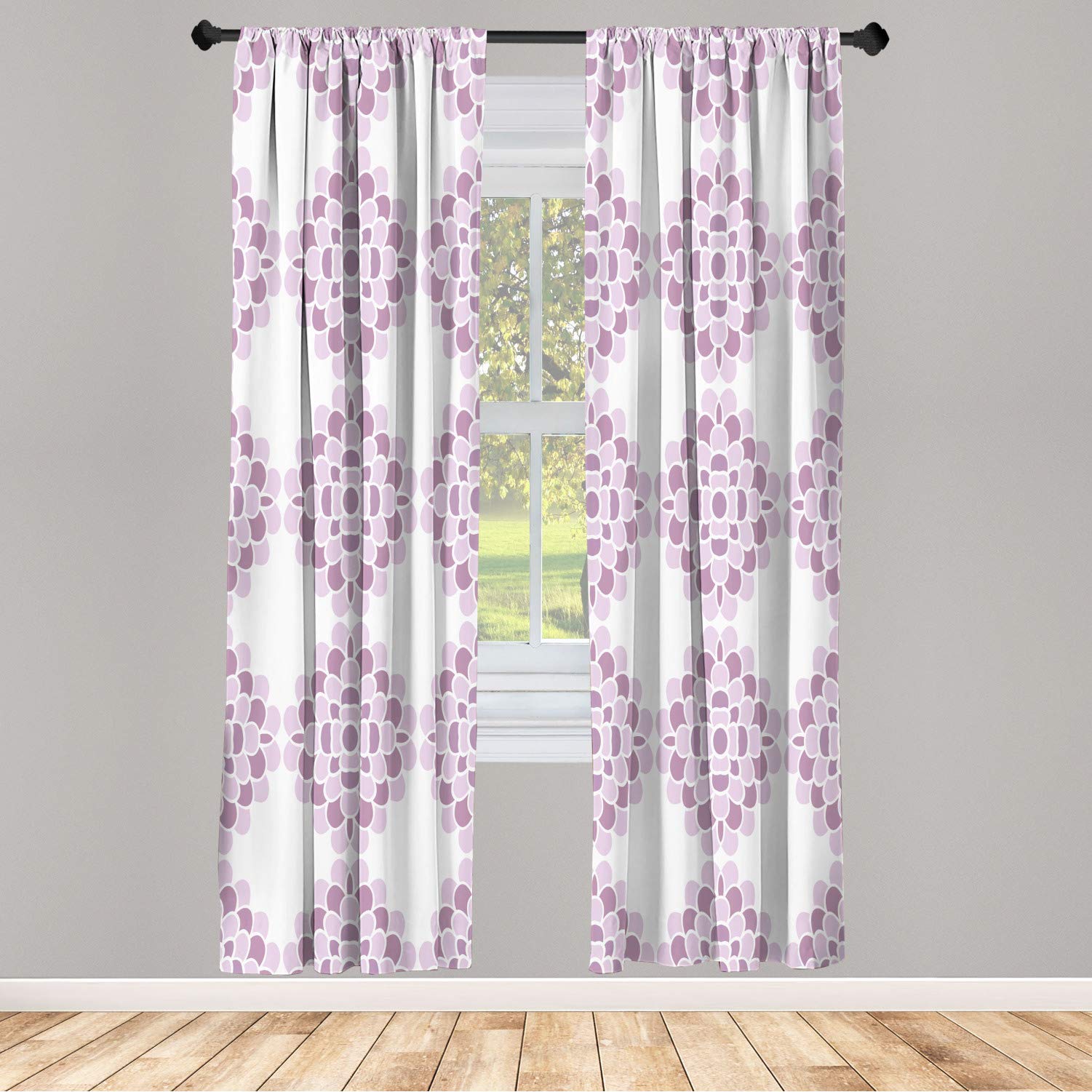 Ambesonne Floral Window Curtains - Abstract Geometric Stripes Ocean Design, Lightweight 2-Panel Set with Rod Pocket (28x63 inches, Grey Pink) - Perfect for Living Room, Bedroom & Coastal Decor