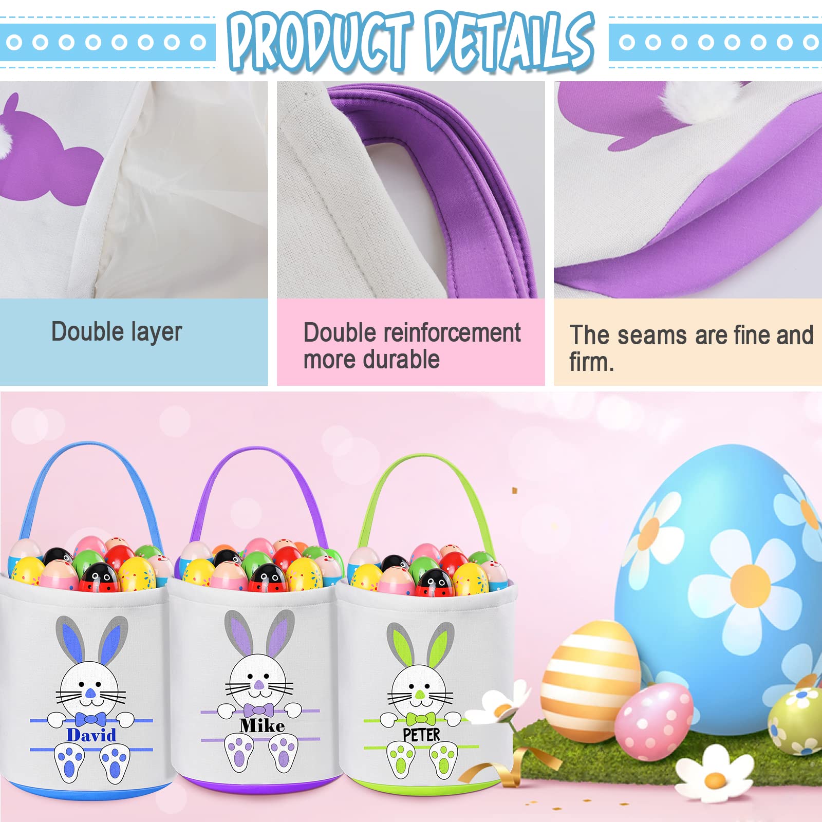 Personalized Easter Baskets for Kids - Custom Easter Gifts with Name, Easter Basket Stuffers for Toddlers & Children - Blue - Perfect for Easter Egg Hunts, Birthday Presents & Spring Celebrations