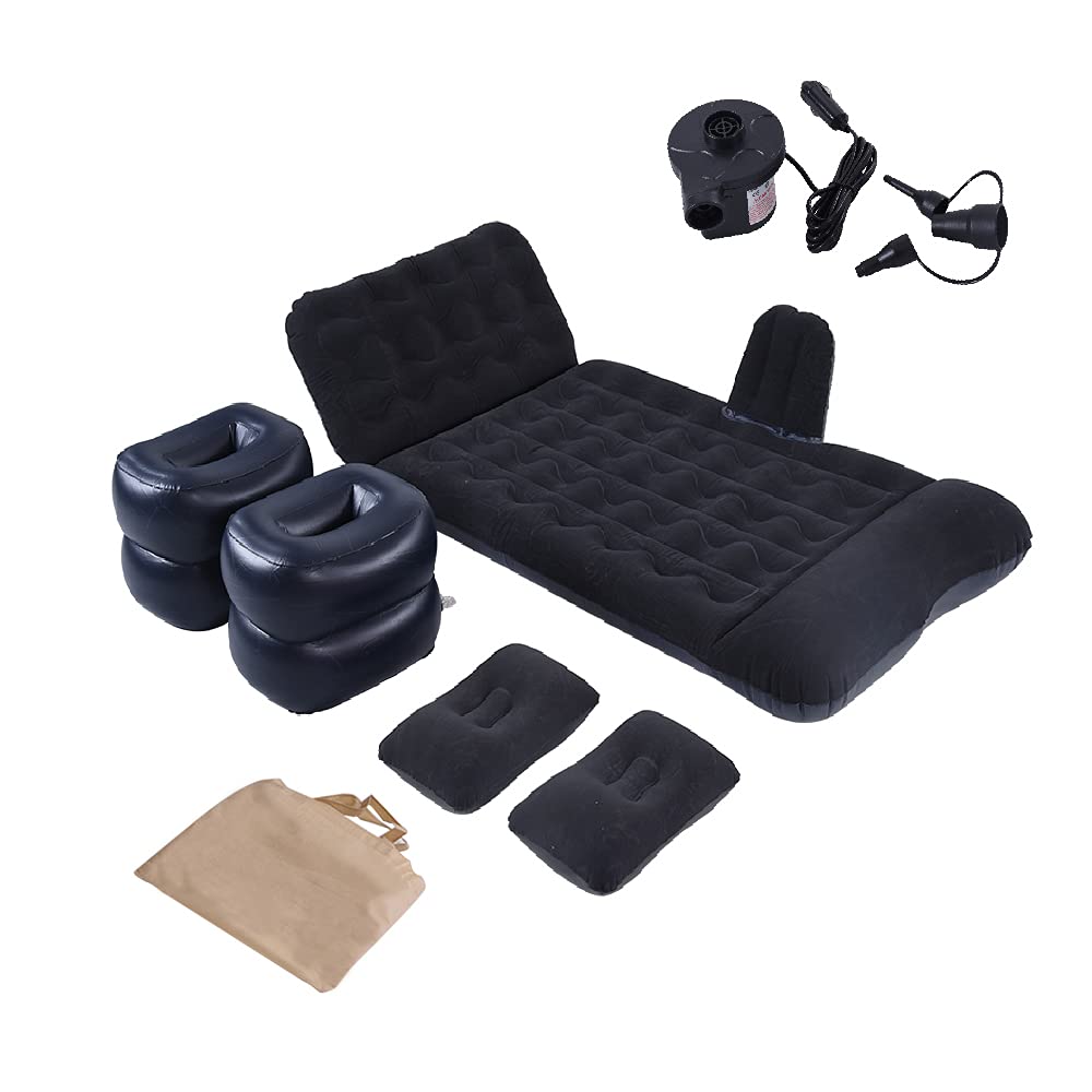 Inflatable Car Air Mattress for Back Seat - Portable Travel Bed with Built-in Pump - Comfortable Sleeping Pad for Camping, Road Trips & Home Use (Black)