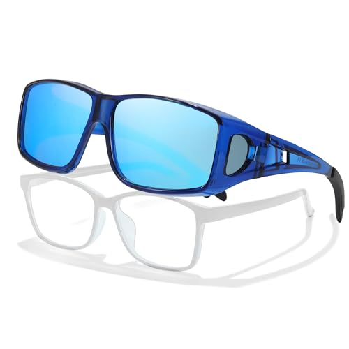 C06 Transparent Blue Frame Blue Polarized Mirror Lens Wrap Around Sunglasses