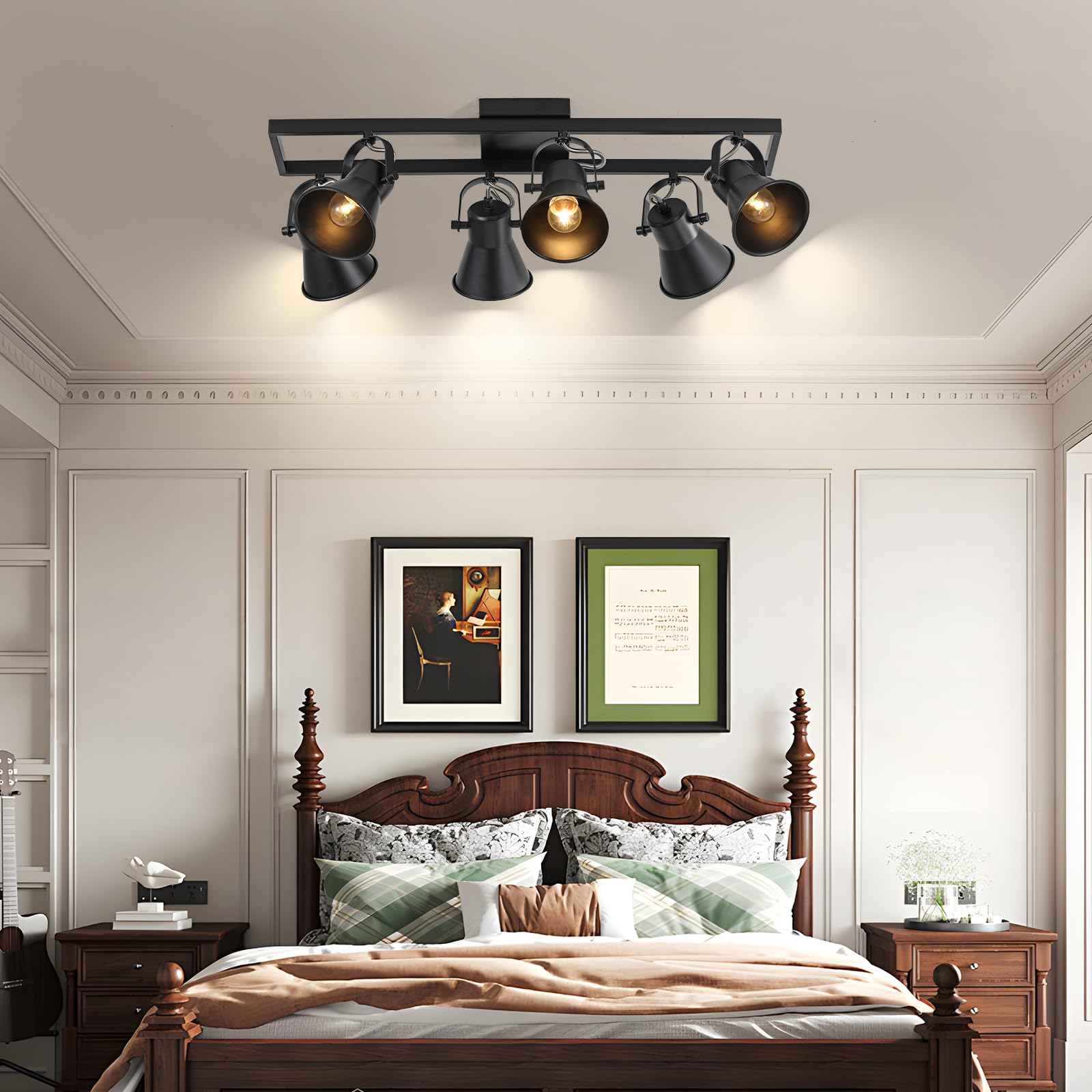 Modern Black 6-Light Track Lighting Fixture with Rotatable Heads - Industrial Ceiling Spotlight for Kitchen, Living Room, Laundry & Entryway | Perfect for Task Lighting, Accent Decor & Modern Home Interiors
