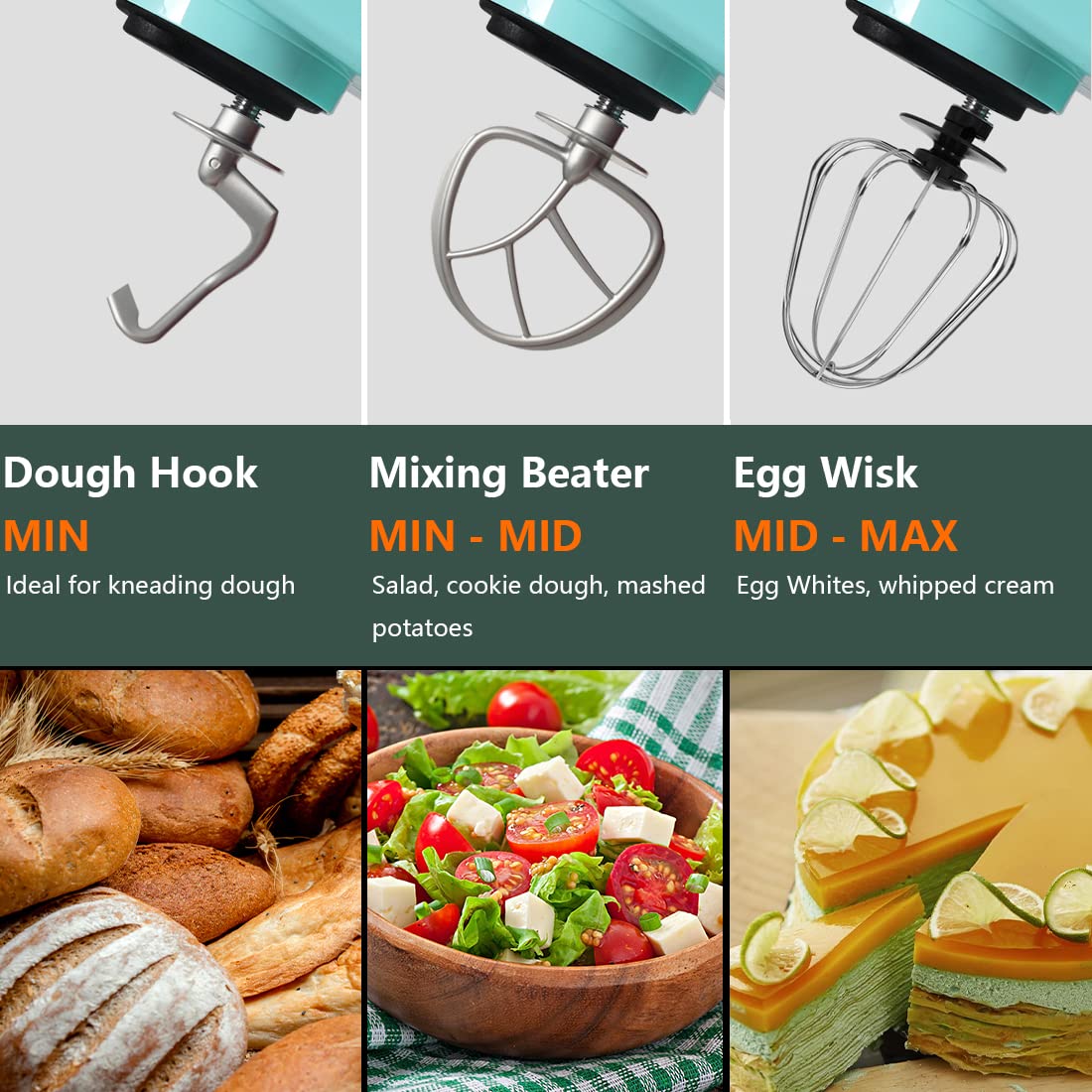 CUSIMAX 5-QT Stand Mixer with Stainless Steel Bowl - Tilt-Head Electric Kitchen Mixer Includes Dough Hook, Beater & Whisk, Splash Guard (Green) - Perfect for Baking Cakes, Cookies & Kneading Dough