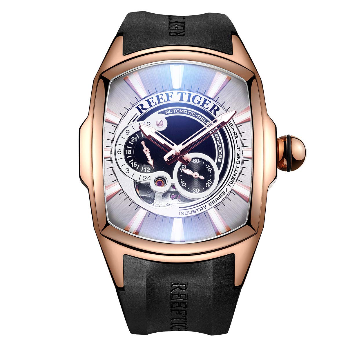 Reef Tiger Men's Rose Gold Automatic Sport Watch - Big Face, Rubber Strap (Model RGA3069S) - Perfect for Diving, Swimming & Outdoor Activities