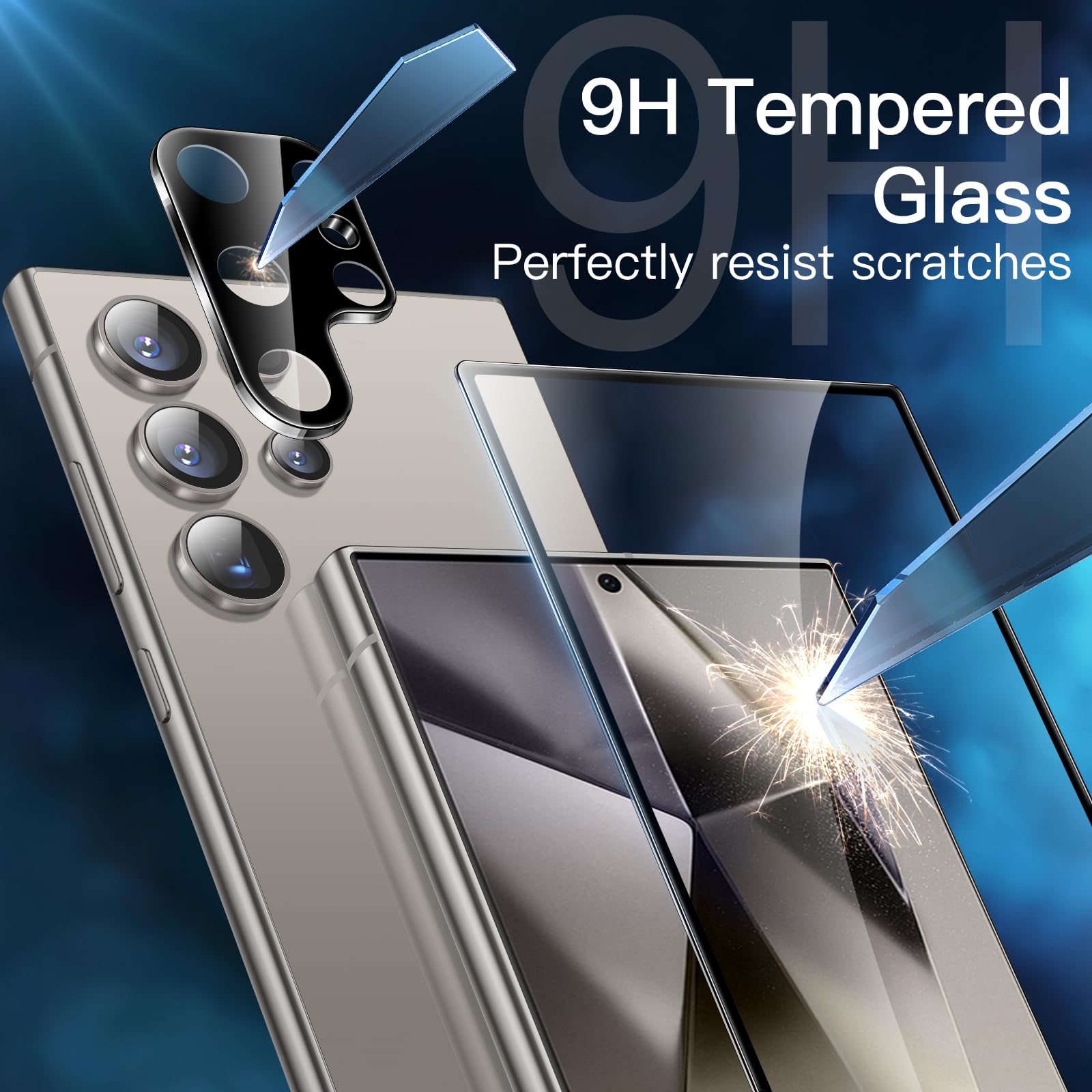 JETech 5-in-1 Matte Case for Samsung Galaxy S24 Ultra 5G - Shockproof Protective Phone Cover with 2-Pack Tempered Glass Screen Protector & Camera Lens Protector, Translucent Back Design (Titanium Gray) | Perfect for Work, Travel & Everyday Protection