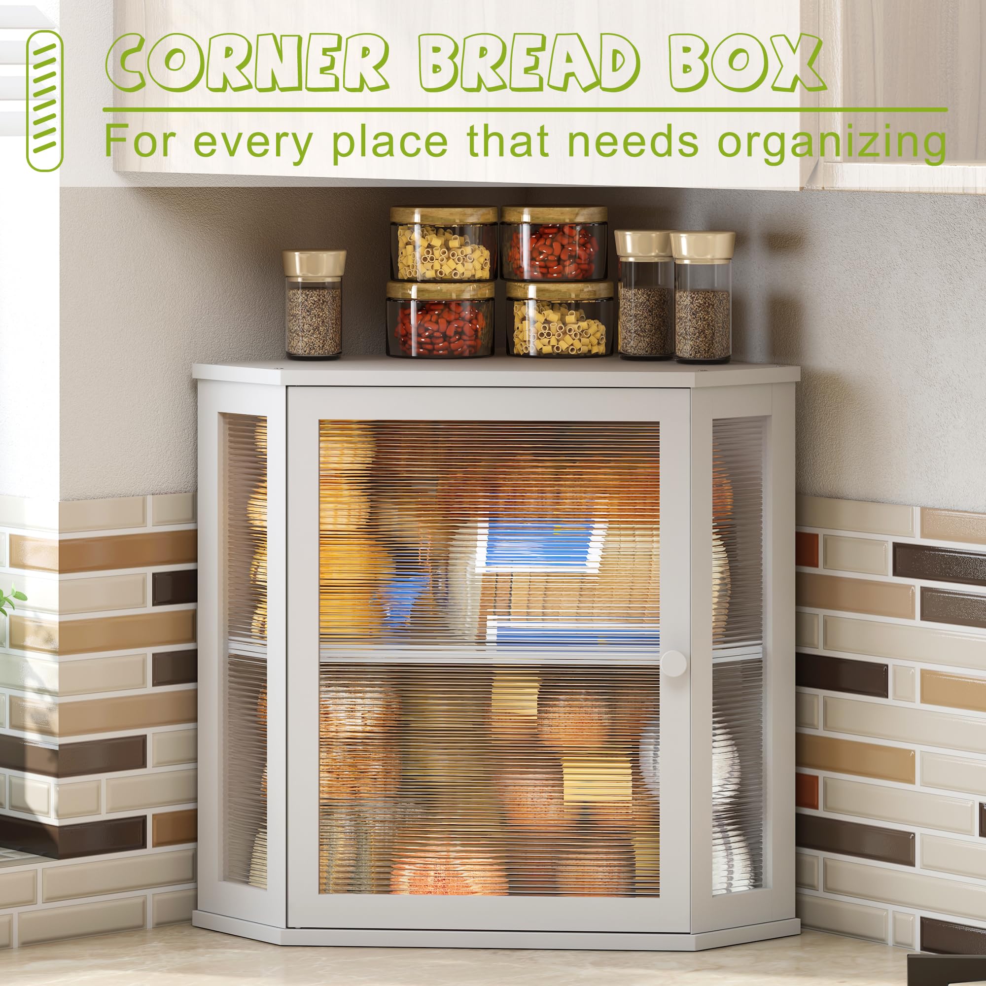 BMOSU Double Layer Bamboo Bread Box - Extra Large White Wooden Bread Storage Bin for Kitchen Countertop | Perfect for Storing Bread, Buns, and Pastries to Keep Fresh Longer