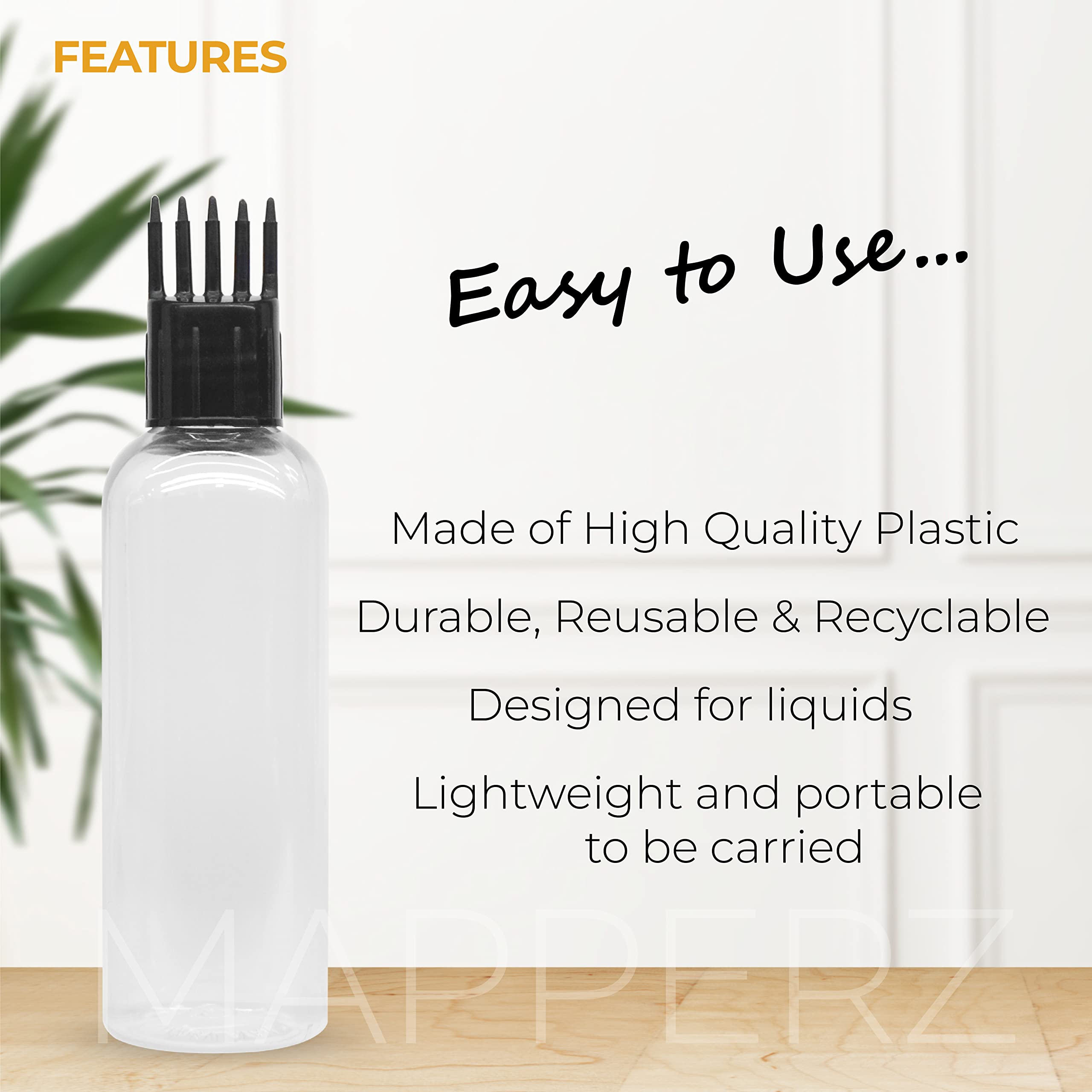 MAPPERZ Root Comb Applicator Bottle - 1oz Empty Cylindrical Bottle for Hair Oil, Shampoo, Medicine & Dye | Includes Applicator Brush | Perfect for Hair Root Treatment & Scalp Care | 1-Pack