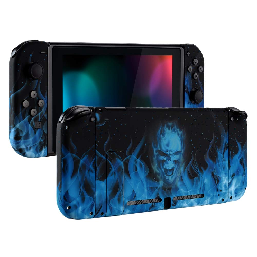 eXtremeRate Replacement Shell Case for Nintendo Switch Joy-Con & Console - Blue Flame - DIY Cover, Buttons, Backplate & Kickstand - Perfect for Gaming, Travel & Customization
