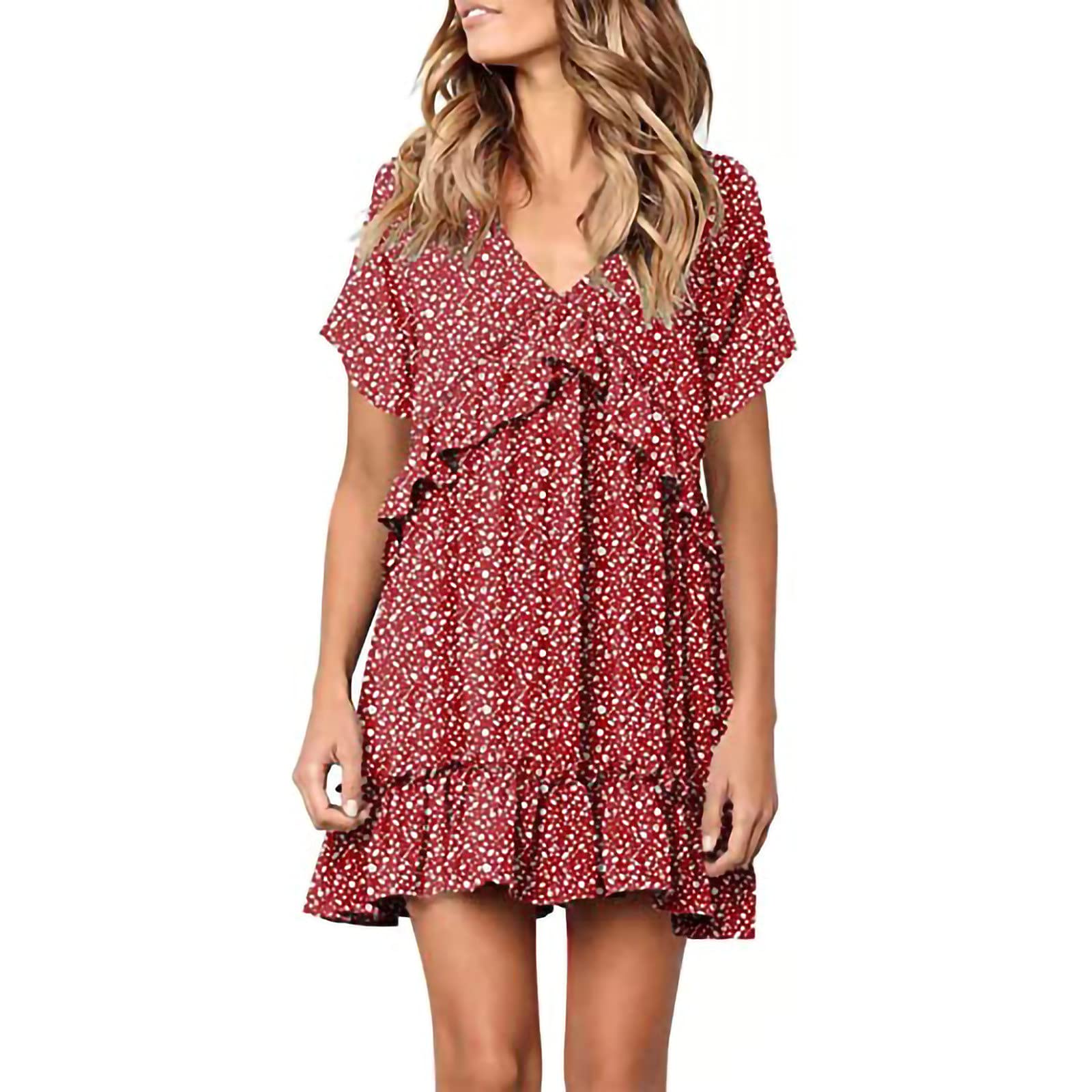 2022 Women's Floral Print Knee-Length Dress with Short Sleeves & Draped Design - Perfect for Summer Parties, Office Wear & Casual Outings