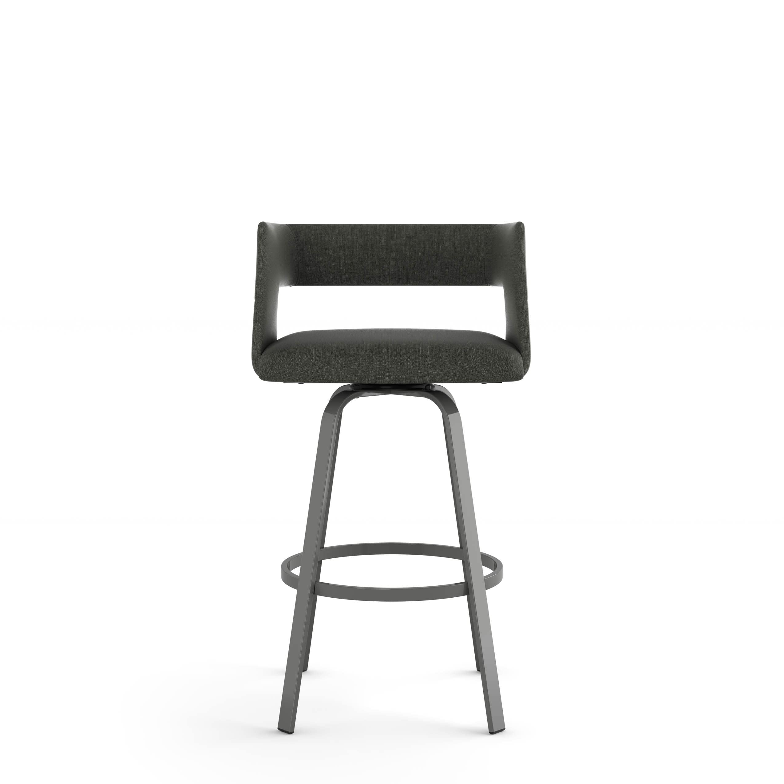 Amisco Harris 26.625 Inch Swivel Bar Stool - Charcoal Grey Polyester Upholstery with Metallic Grey Metal Frame - Perfect for Kitchen Islands, Breakfast Bars & Home Bars