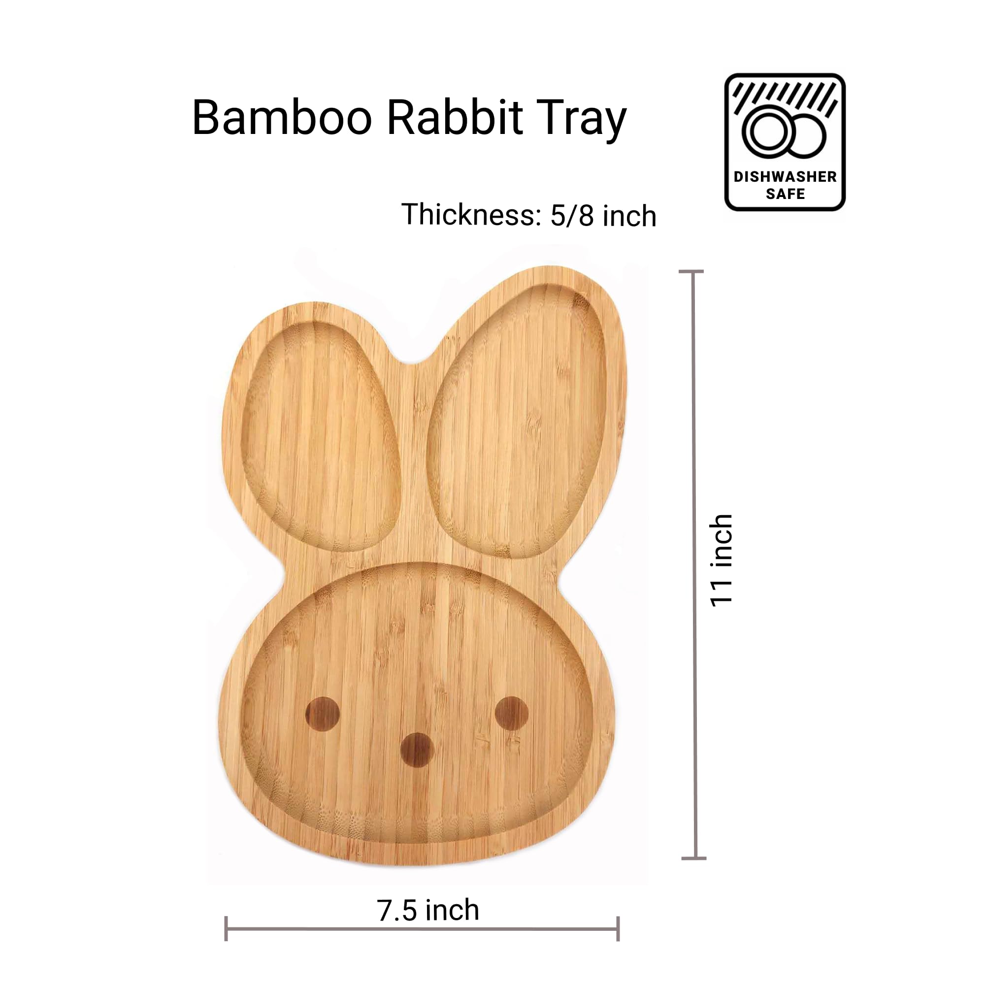 Eco-Friendly Bamboo Plate for Snacks, Appetizers, Fruits & Vegetables - Cute Bunny Face Shaped Kids Meal Plate (11