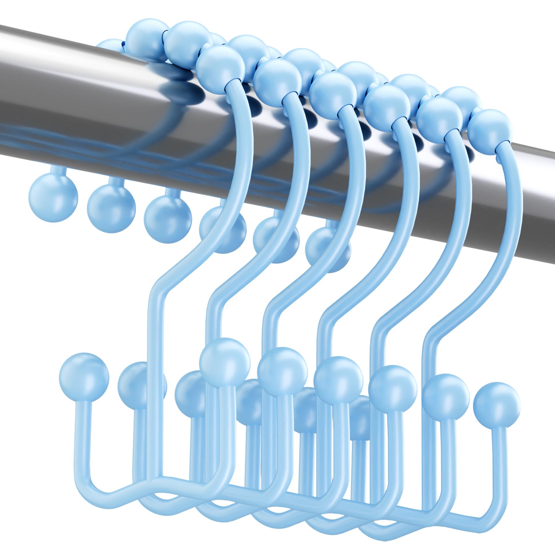 Titanker Shower Curtain Hooks - 12 Pack Rust-Resistant Metal Double Glide Rings for Bathroom Shower Rods (Blue) | Durable Bath Accessories for Easy Curtain Installation & Home Decor