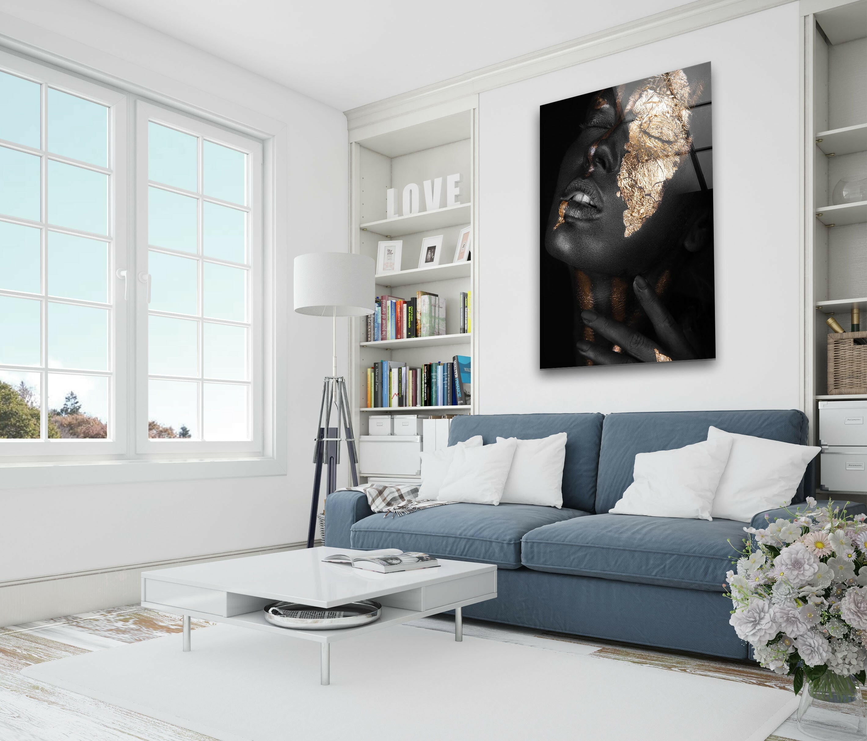 Elegant Black Woman Gold Glass Wall Art - Modern Home Decor for Living Room, Bedroom & Office