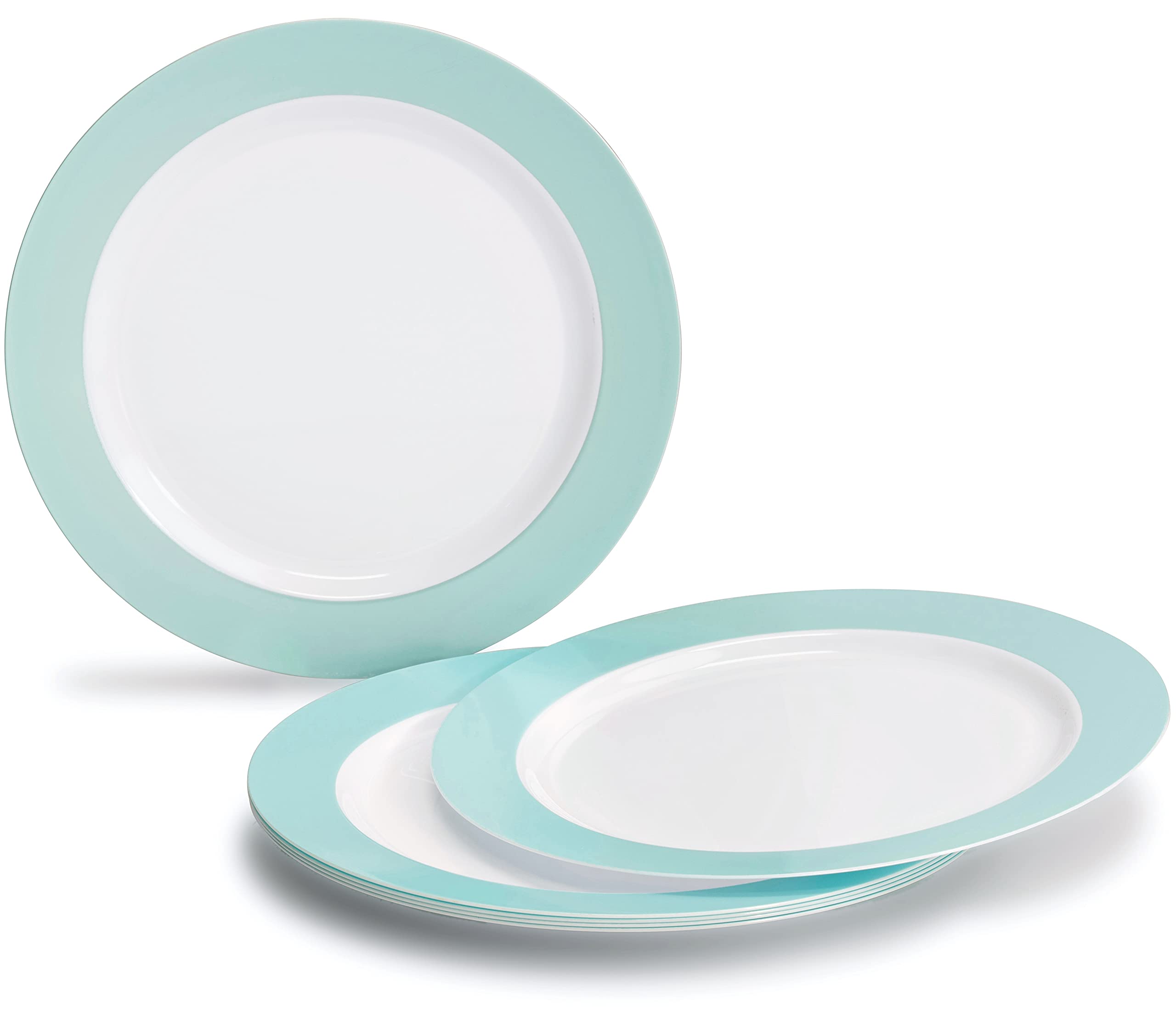 240-Pack Heavyweight Disposable Plastic Plates for Weddings & Parties - 120x10.25'' Dinner Plates + 120x7.5'' Salad/Dessert Plates (Rio Collection White & Turquoise Blue) - Perfect for Large Gatherings, Catering Events & Special Occasions