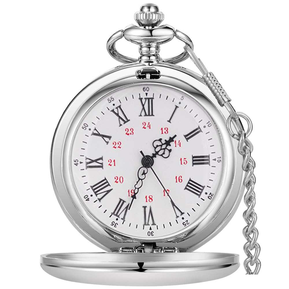 Custom Engraved Pocket Watch for Men - Personalized Smooth Pocket Watch with Chain - Unique Father's Day Gift Idea for Dad - Perfect for Weddings, Anniversaries & Special Occasions