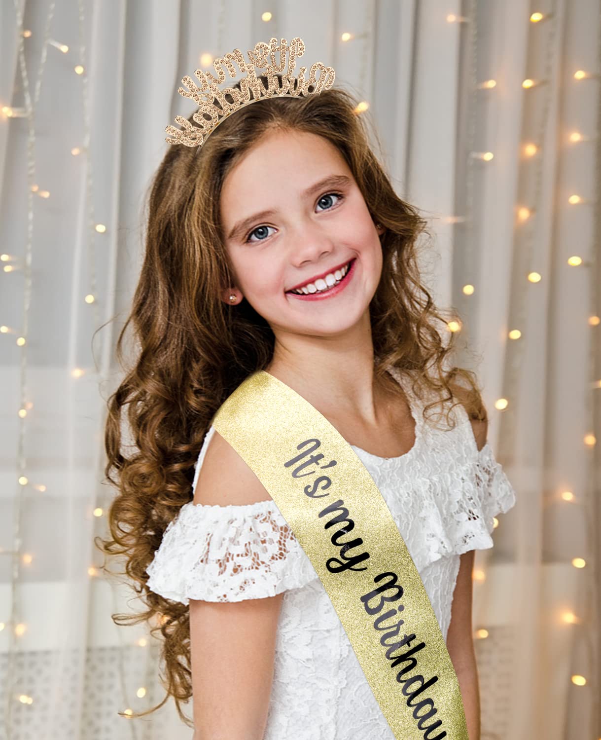 Birthday Crown for Girls & Women - Cute Birthday Tiara, Sash & Headband Set - Champagne Birthday Party Decorations & Gifts - Perfect for Birthday Celebrations, Princess Parties & Special Occasions