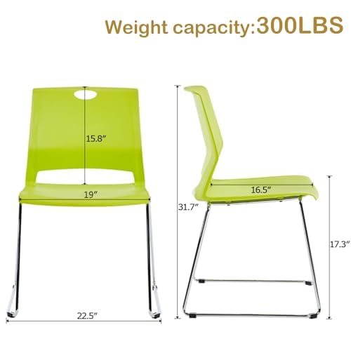 4 Pack Stackable Plastic Chairs - Heavy Duty Green Waiting Room Chairs with Durable Seats for Office, Library, Conference, Dorm, Cafeteria - Perfect for Events, Classrooms & Home Use