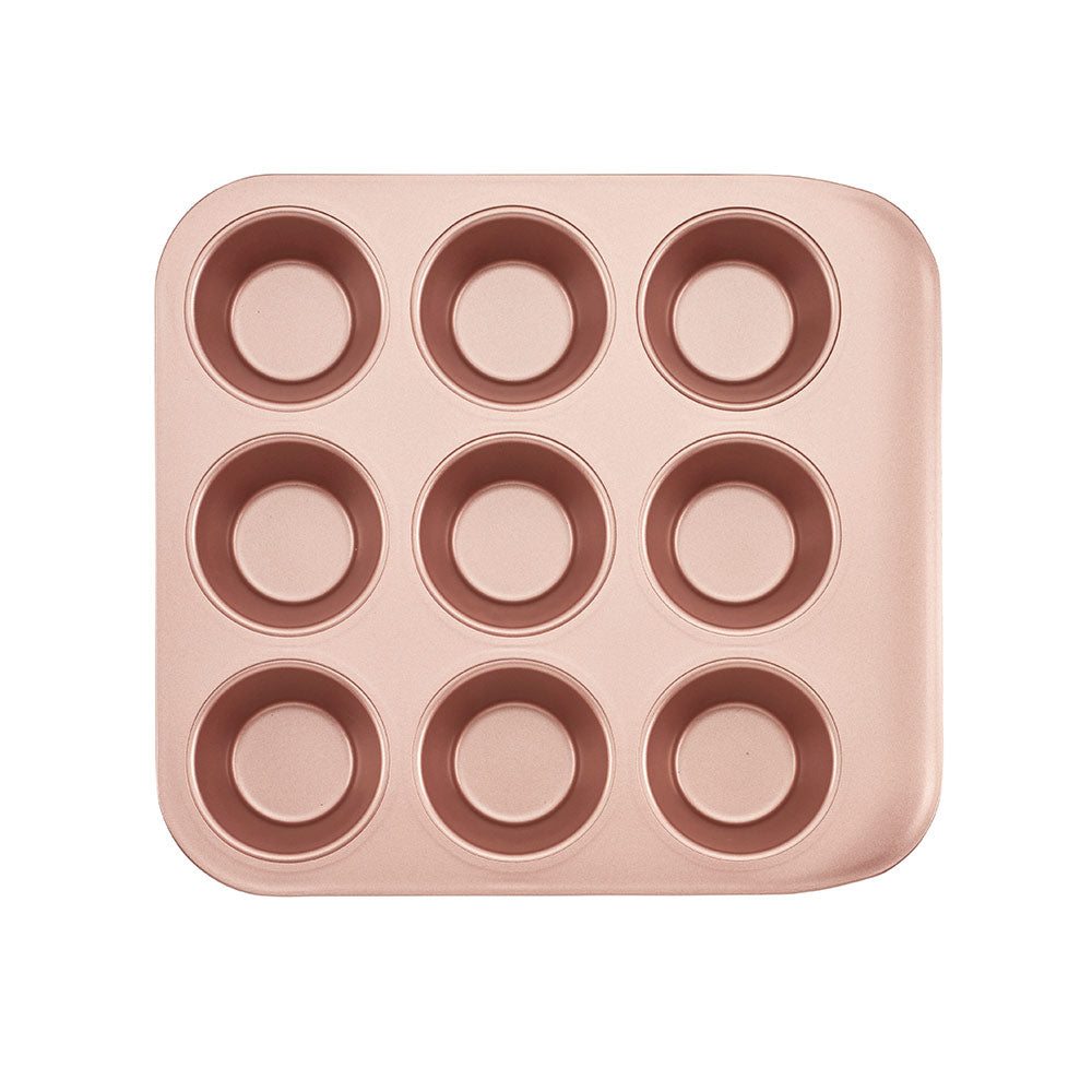 Rose Gold Smart Stack Muffin Pan - 9 Cup Non-Stick Baking Tray for Cupcakes, Muffins & Mini Pies | Perfect for Home Baking, Parties & Holiday Treats