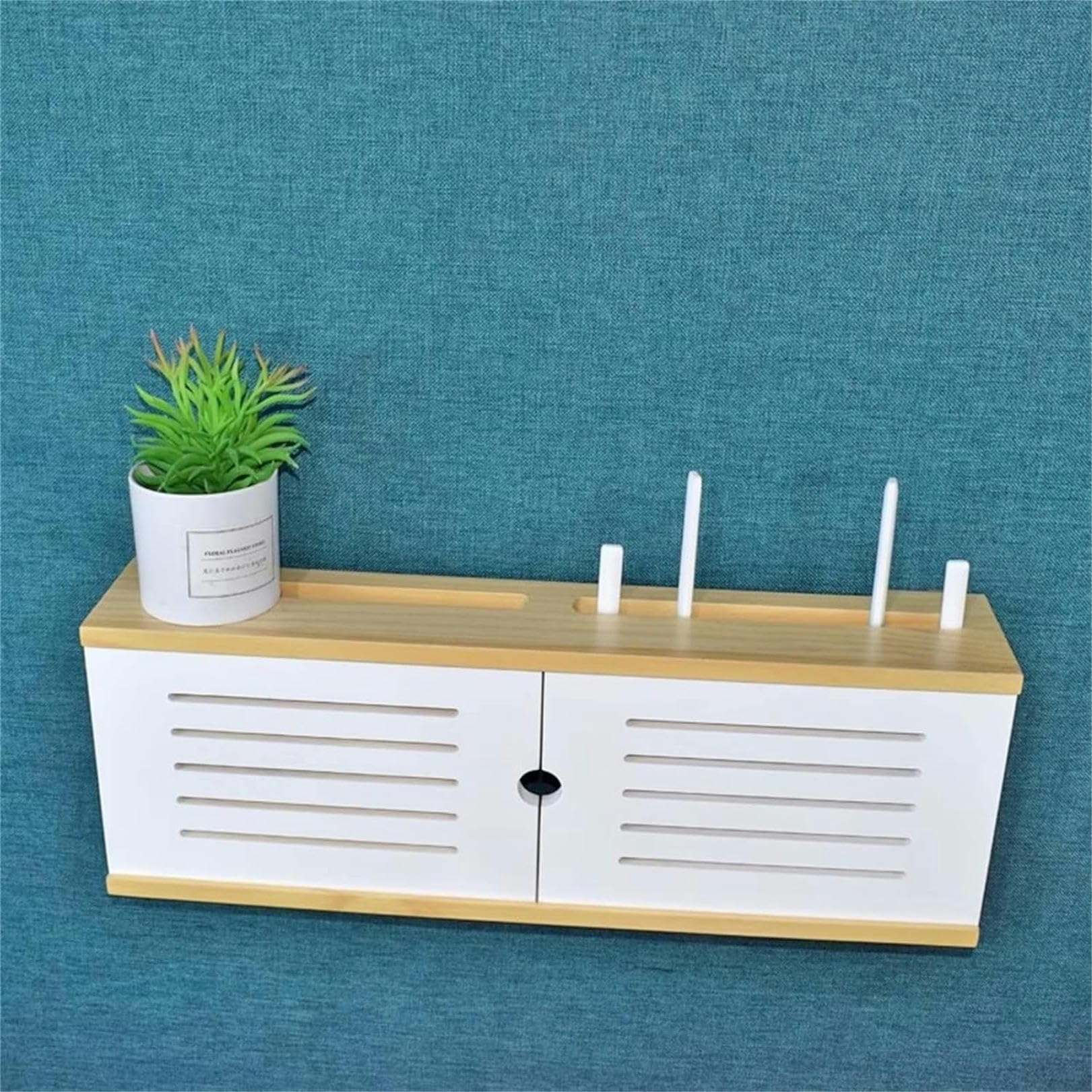 Wooden WiFi Router Storage Box with Sliding Doors - Wall Mounted Multimedia Organizer for Router, Set-top Box & Electronics (60cm) - Perfect for Living Room, Office & Home Theater Cable Management