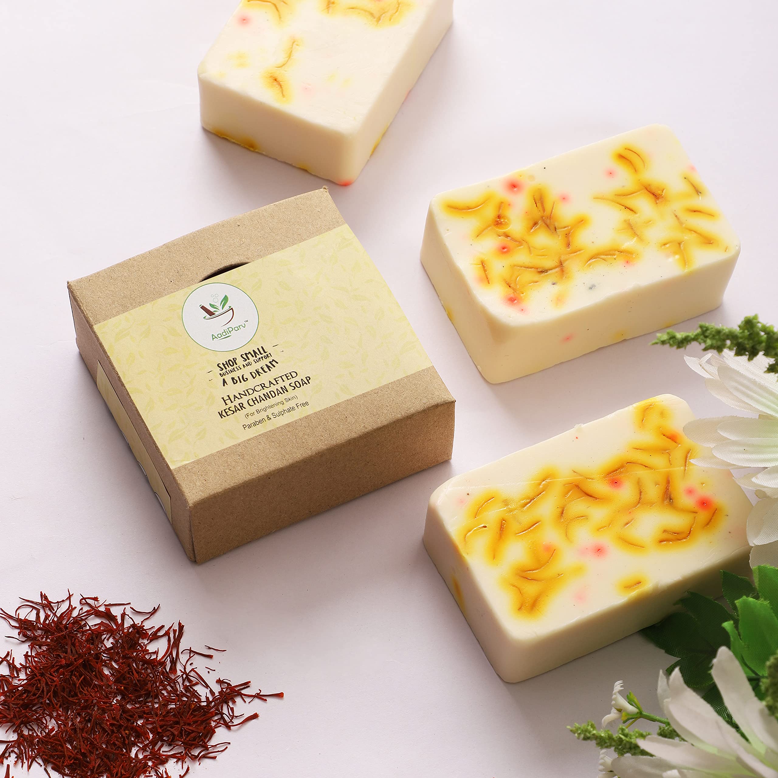 **AadiParv Natural Kesar Chandan Handmade Soap with Goat Milk Extract – Organic Cleanser for Glowing Skin & Lovely Fragrance – Beauty Bath & Shower Soap (Pack of 2) – Perfect for Daily Skincare & Relaxation**