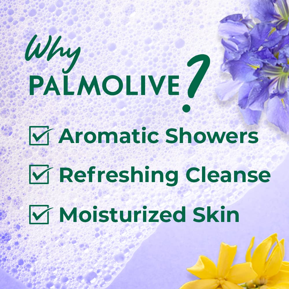 Palmolive Iris Flower & Ylang Ylang Essential Oil Body Wash - Moisturizing, pH Balanced, Paraben & Silicone Free (250ml) for Soft & Youthful Skin | Relaxing Aromatherapy Shower with Free Loofah | Perfect for Spa Nights & Stress Relief