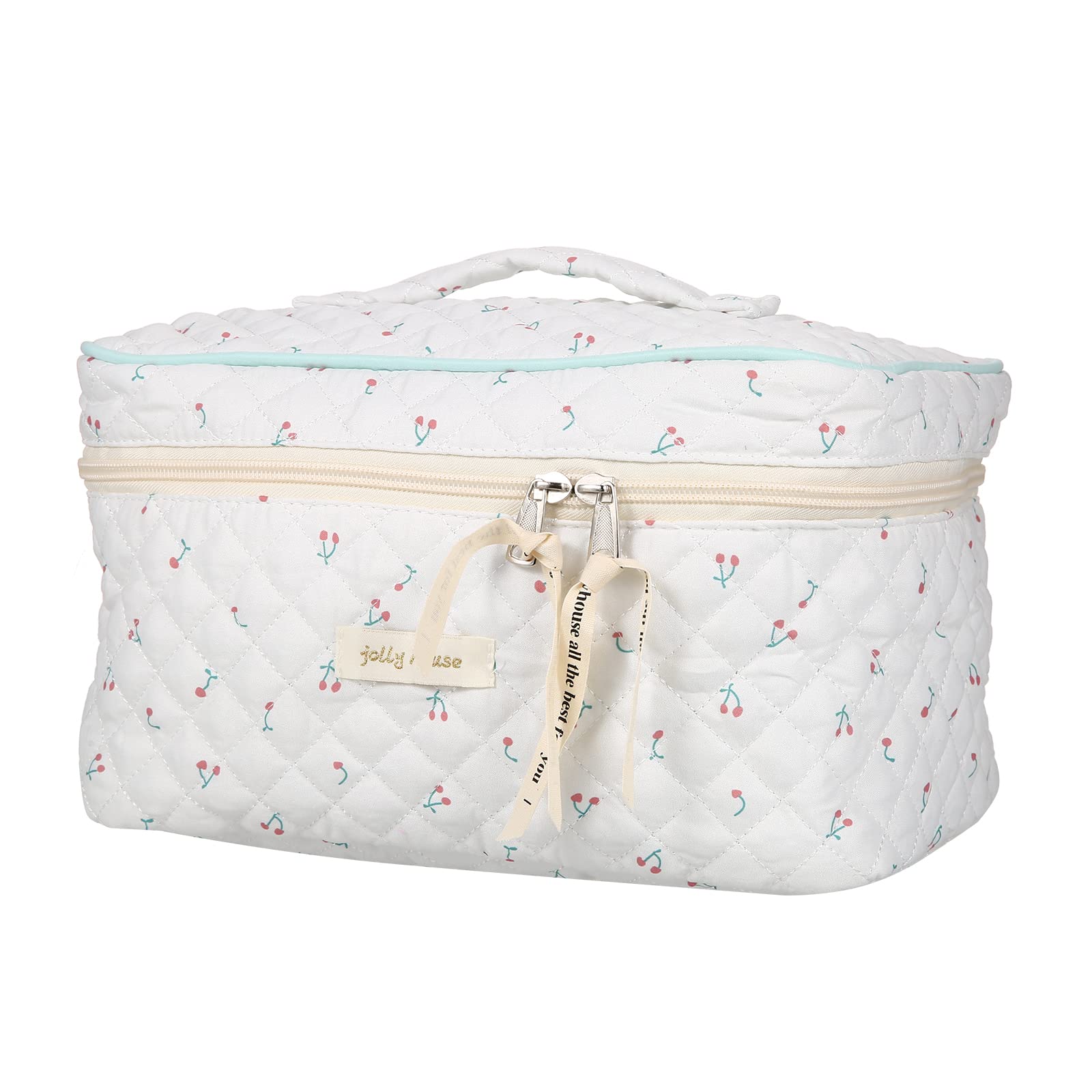 Large Cotton Makeup Bag for Women - Waterproof Cosmetic Travel Organizer with High Capacity, Portable Washable Storage Pouch (White) - Perfect for Travel, Gym, Daily Cosmetics Organization & Gift Giving