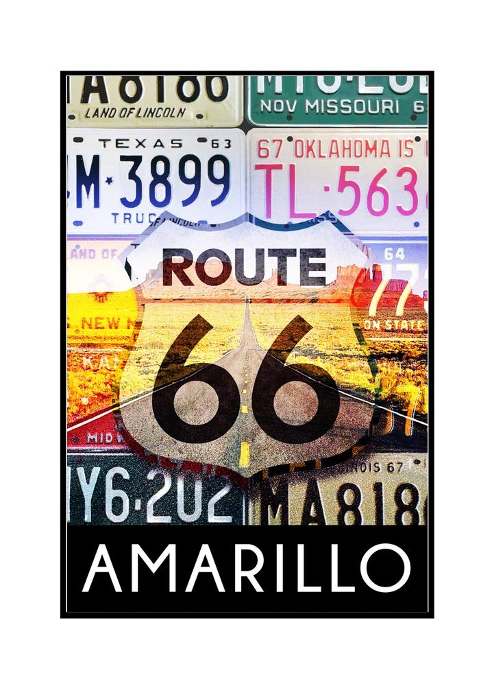 Vintage Route 66 Amarillo Texas License Plate Wall Art - 24x36 Framed Canvas Print for Home & Office Decor - Perfect for Road Trip Enthusiasts & Americana Style Interiors