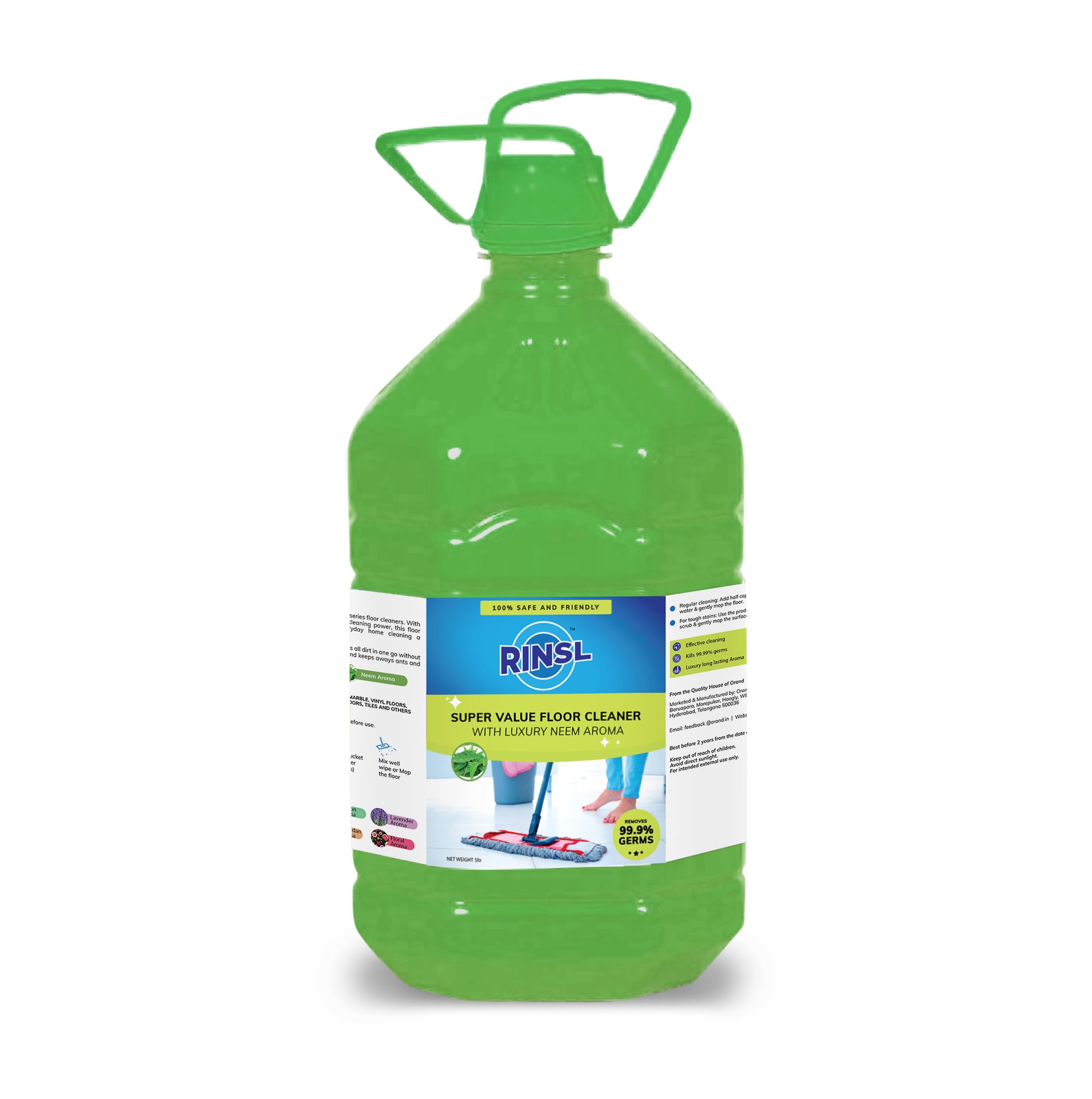 Rinsl Super Value Natural Disinfectant Floor Cleaner Liquid | Tile & Marble Cleaner | Eco-friendly & Non-Toxic | Luxury Neem Total Clean - 5 Litre Pack | Perfect for Homes, Offices & Commercial Spaces