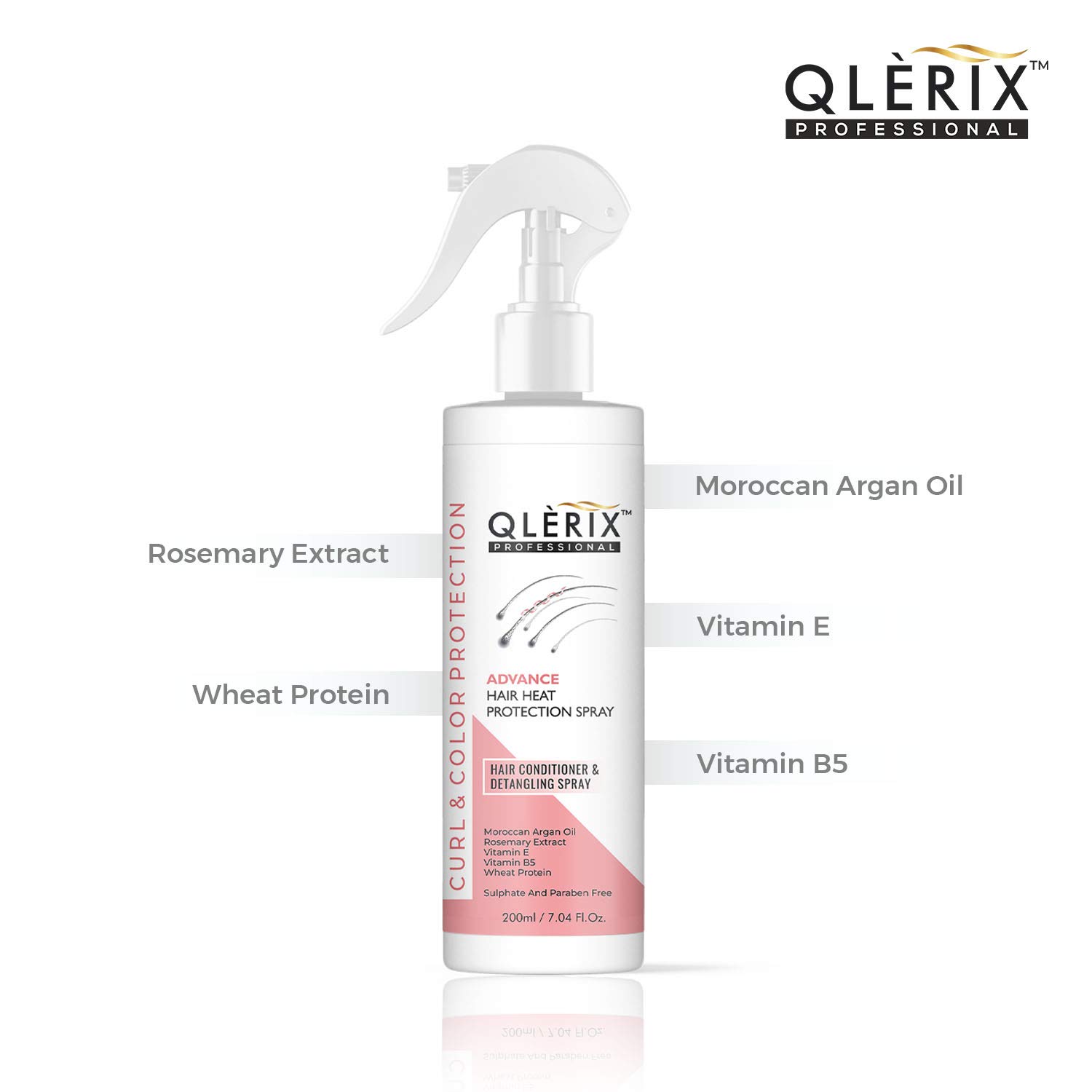 QLERIX Professional Heat Protectant Hair Spray with Keratin, Vitamin B & Argan Oil - Straightening & Smoothing Spray for Strong, Shiny Hair - Paraben & Sulfate Free - Perfect for Blowouts, Flat Ironing & Heat Styling