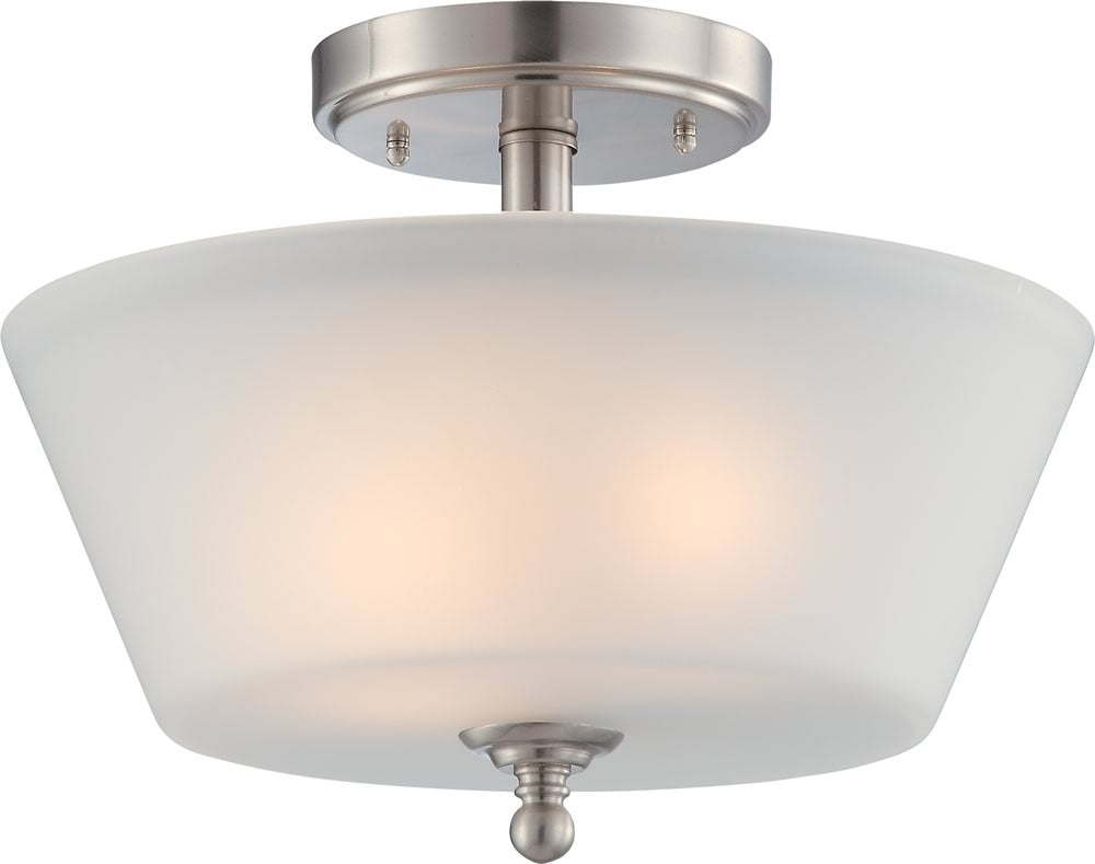 13W Surrey 2-Light Brushed Nickel Flush Mount Ceiling Light Fixture - Perfect for Bedroom, Hallway, and Kitchen Lighting